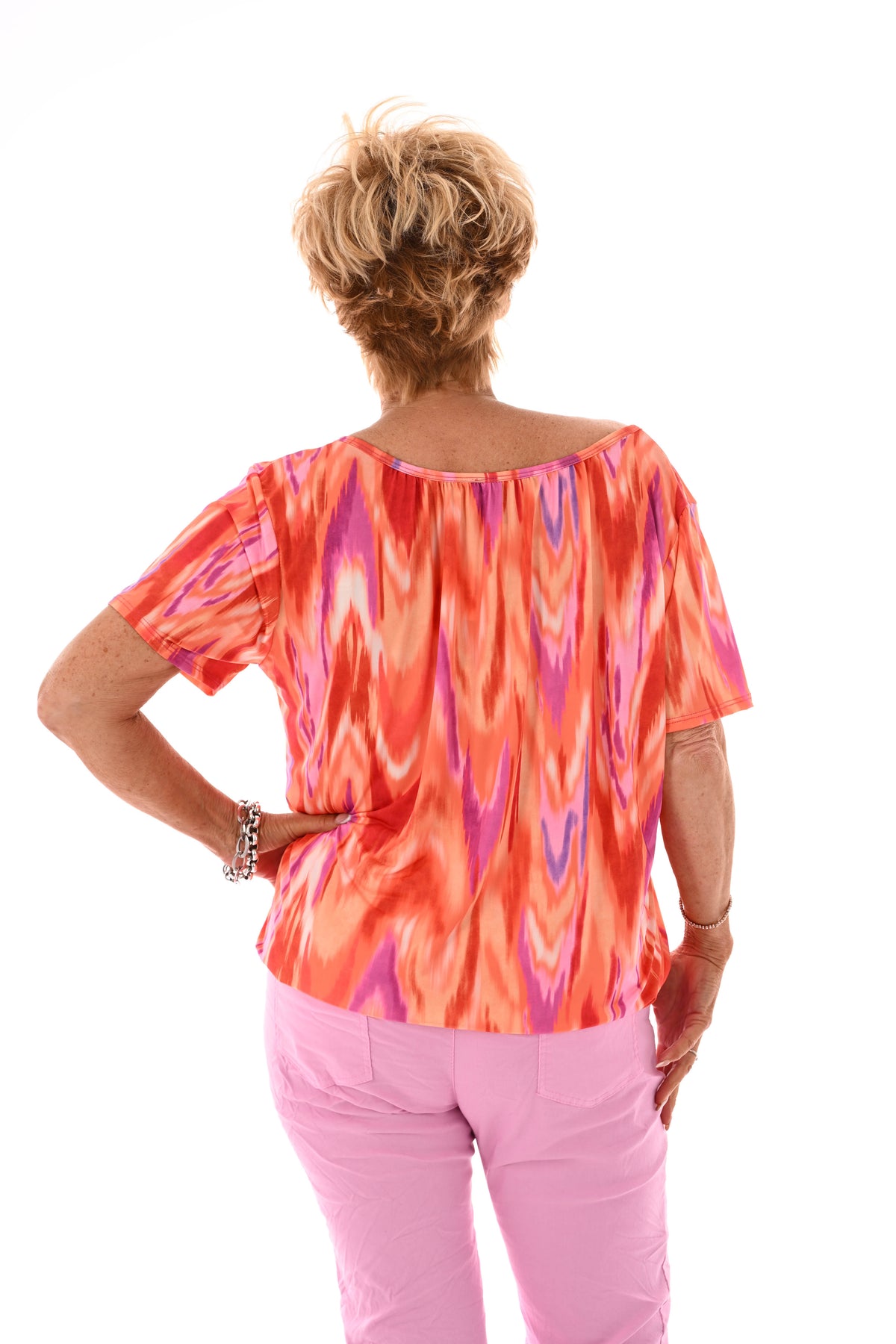 Ballon top print oranje/fuchsia