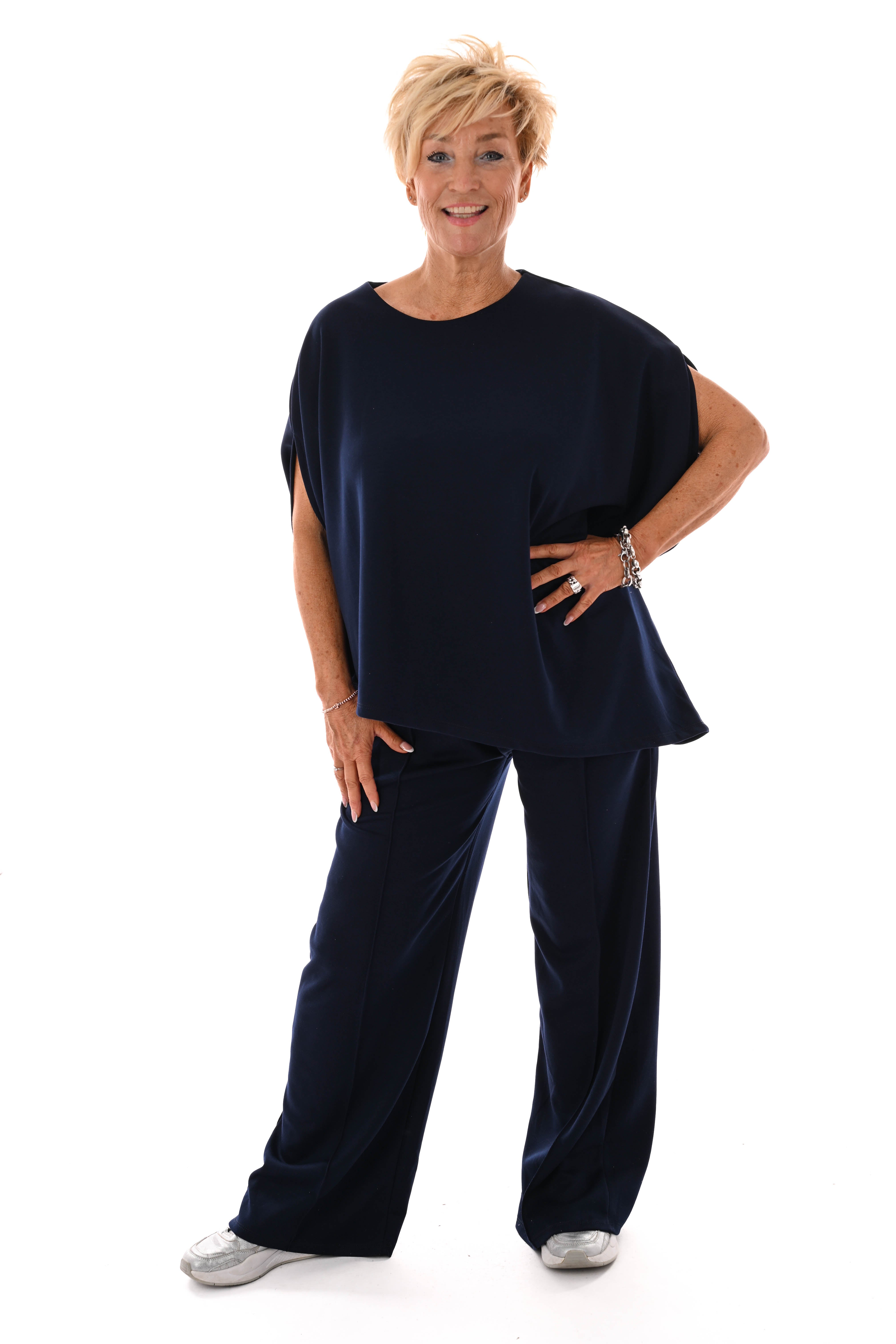 Tweedelig set asymmetrisch korte mouwen marineblauw