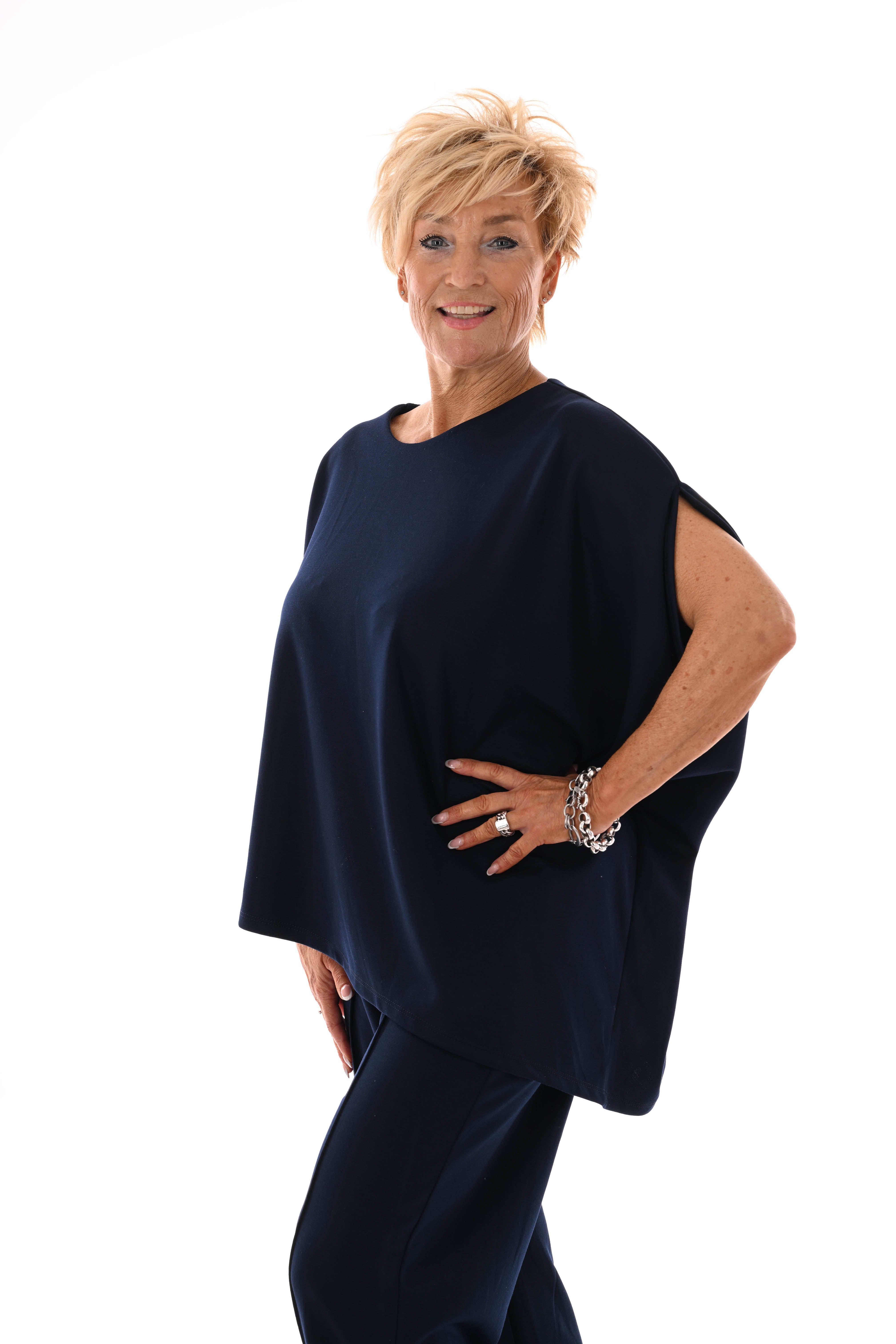 Tweedelig set asymmetrisch korte mouwen marineblauw