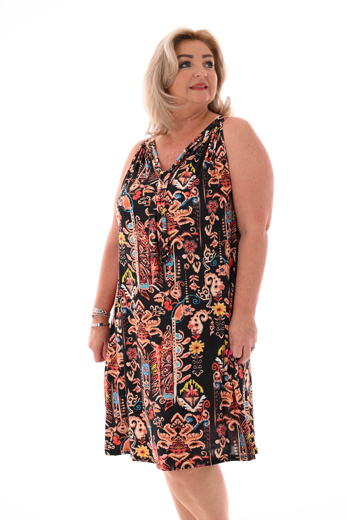 Halter jurk print paisley zwart/bruin