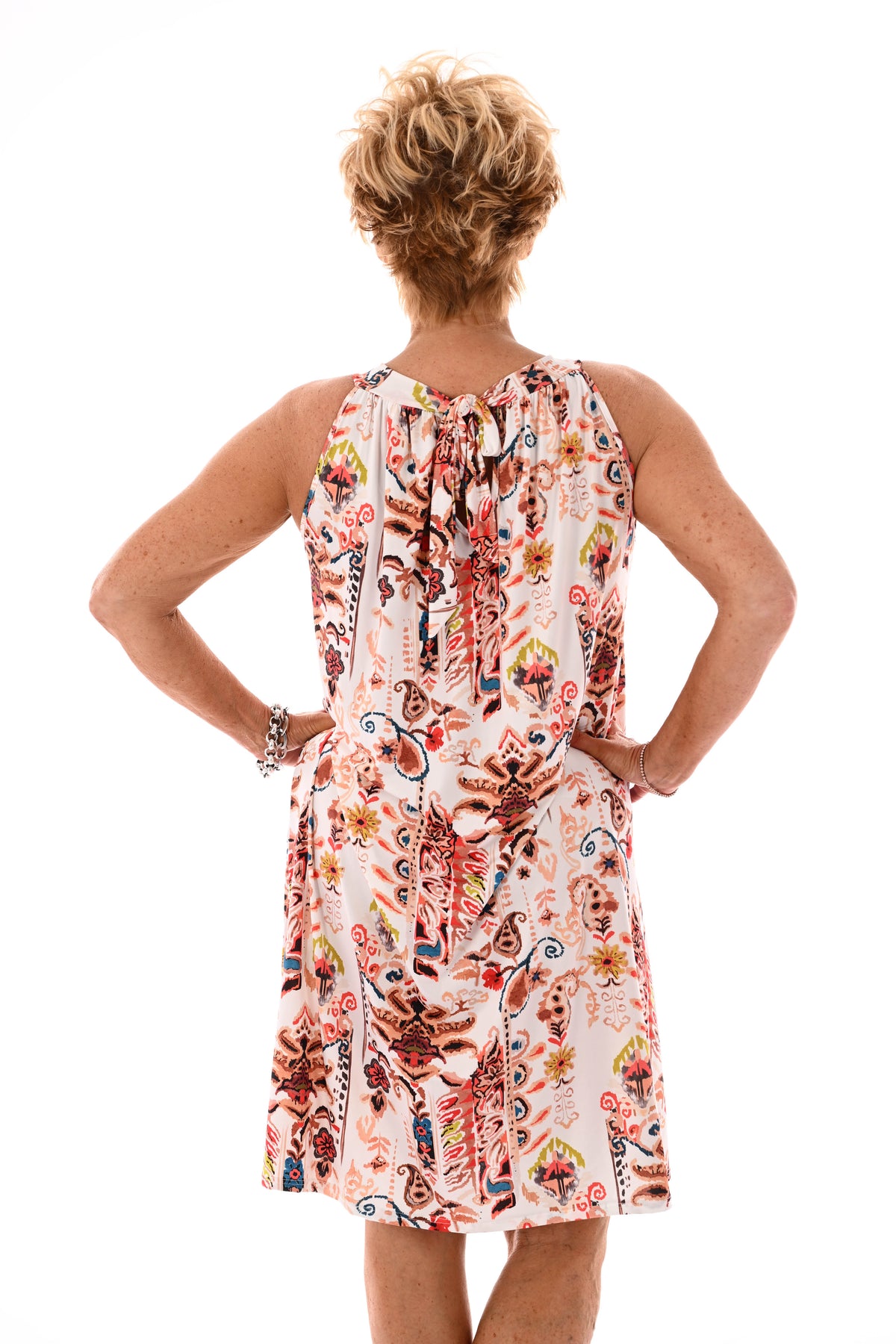 Halter jurk print paisley wit/bruin