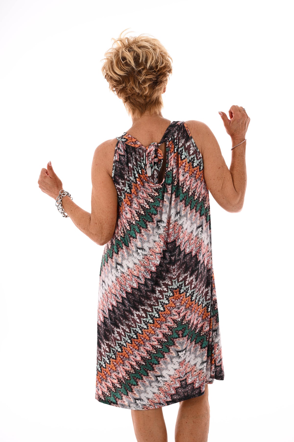 Halter jurk print bruin/groen