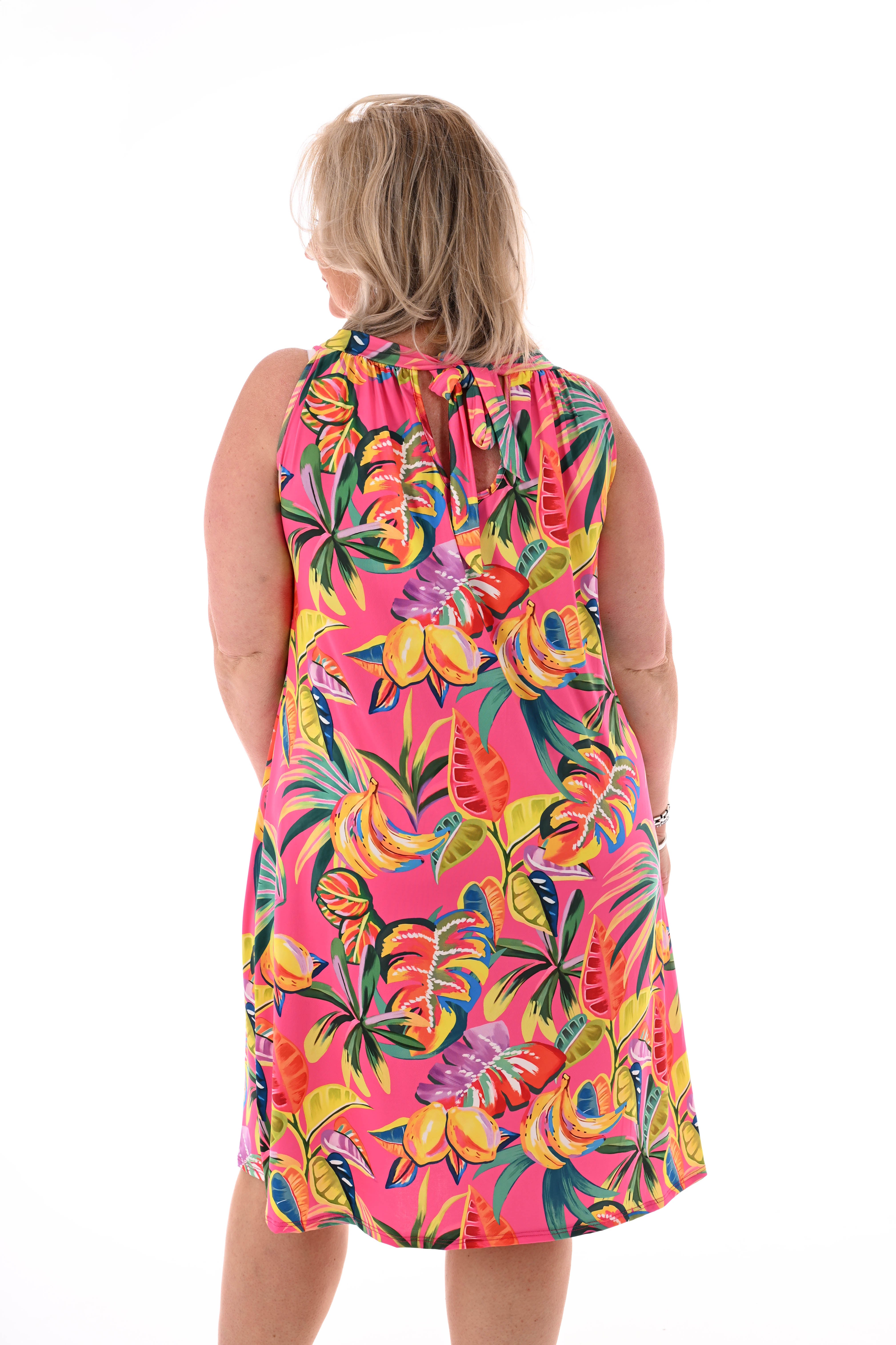 Halter jurk print blad roze