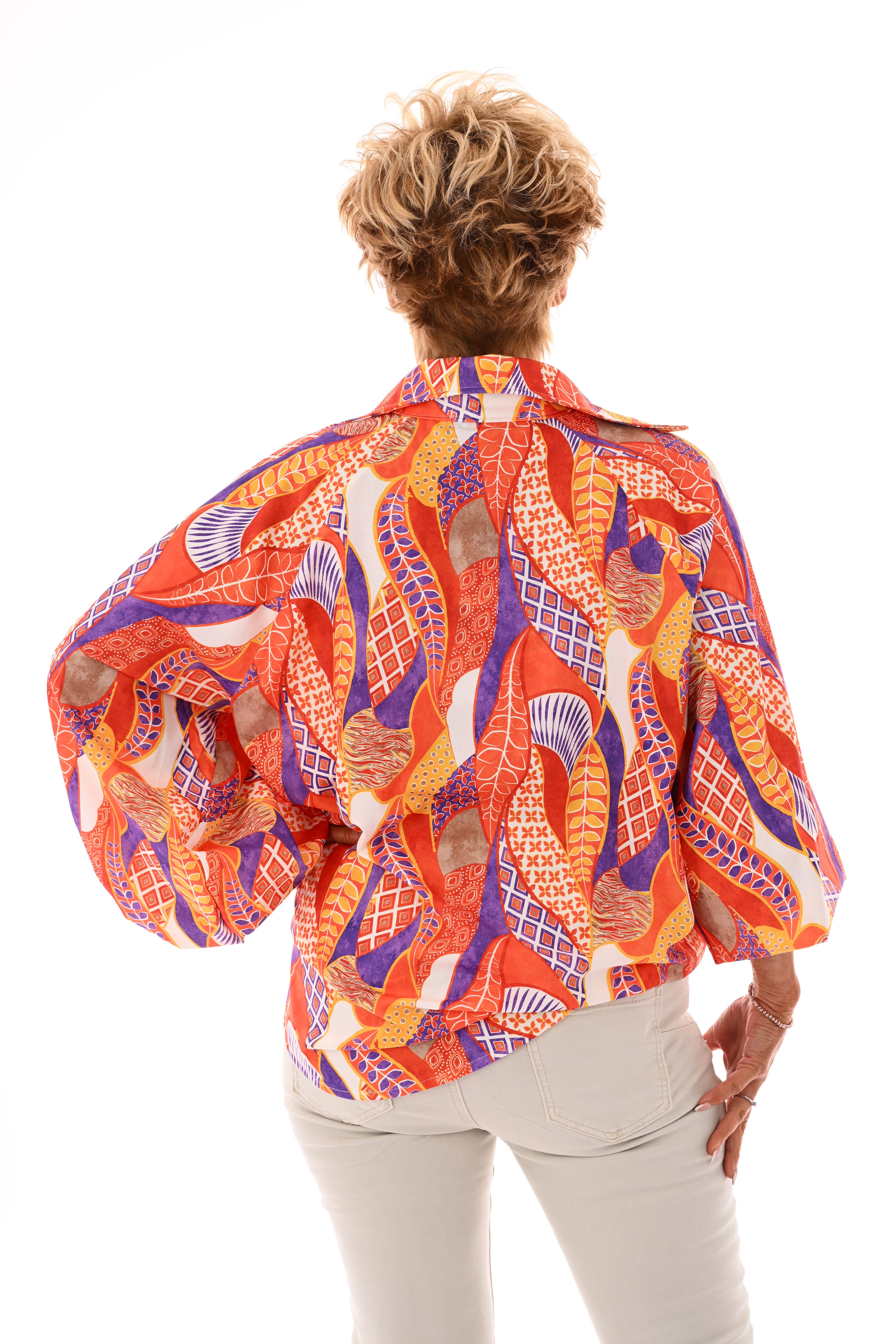 Blouse v-hals mixed print oranje