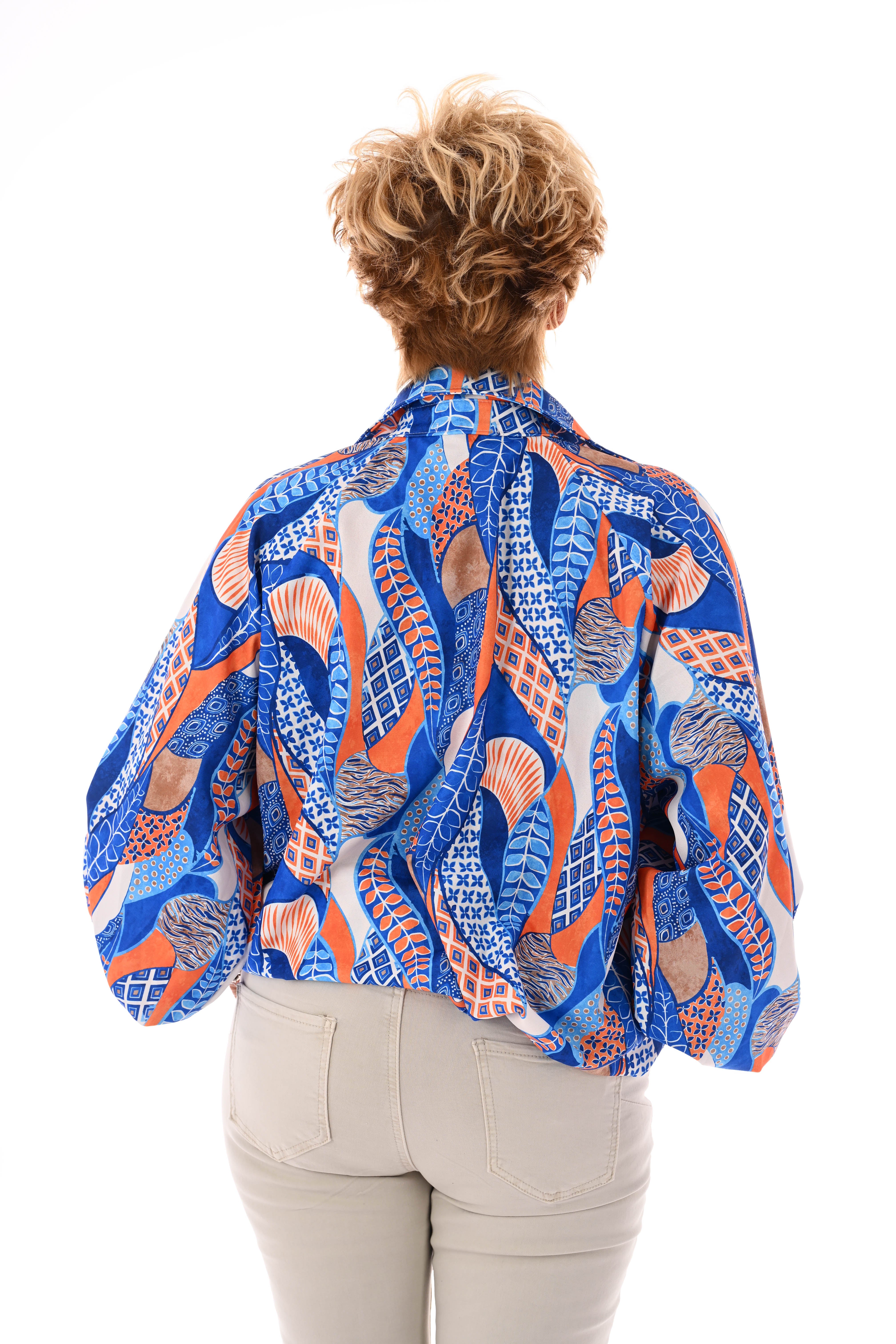 Blouse v-hals mixed print kobalt