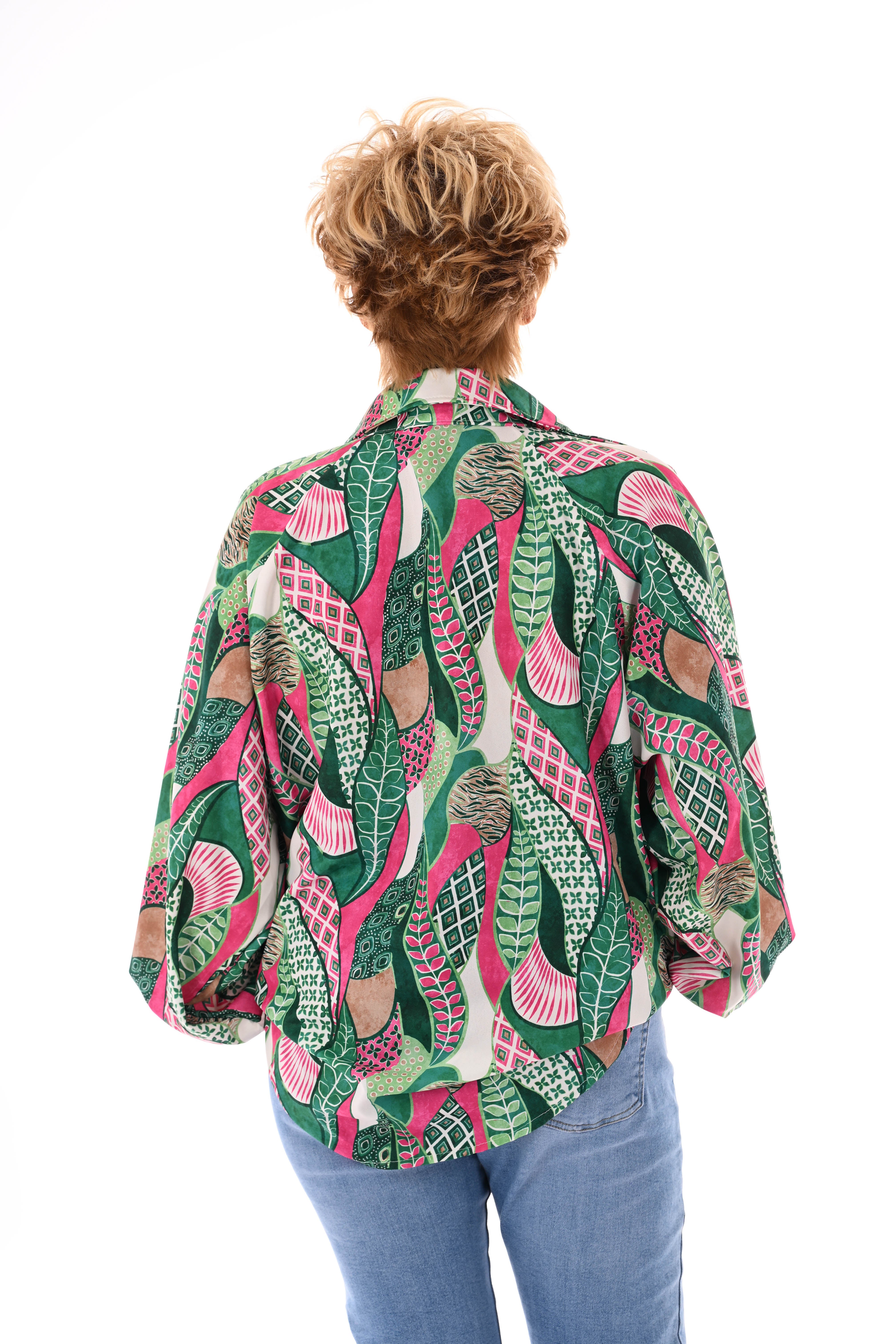 Blouse v-hals mixed print groen