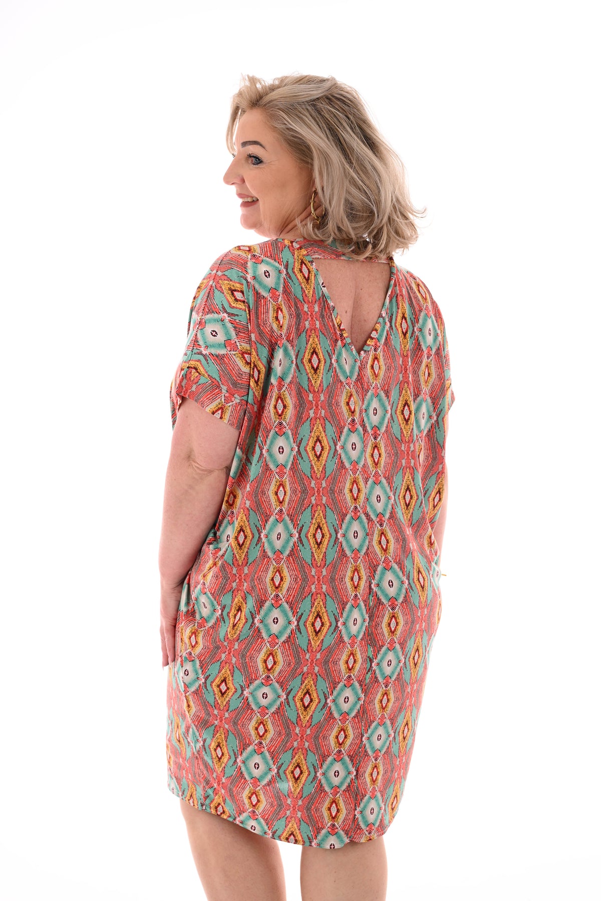 Tuniek v-rug print abstract oranje