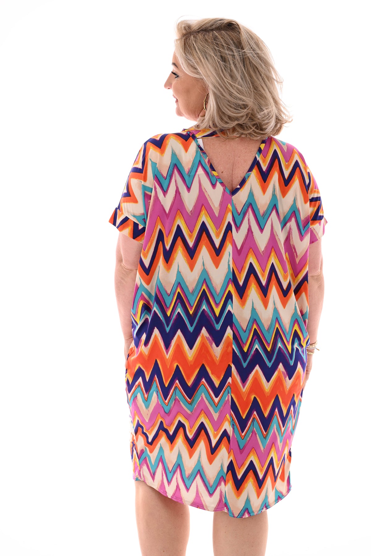 Tuniek v-rug print zigzag paars/oranje