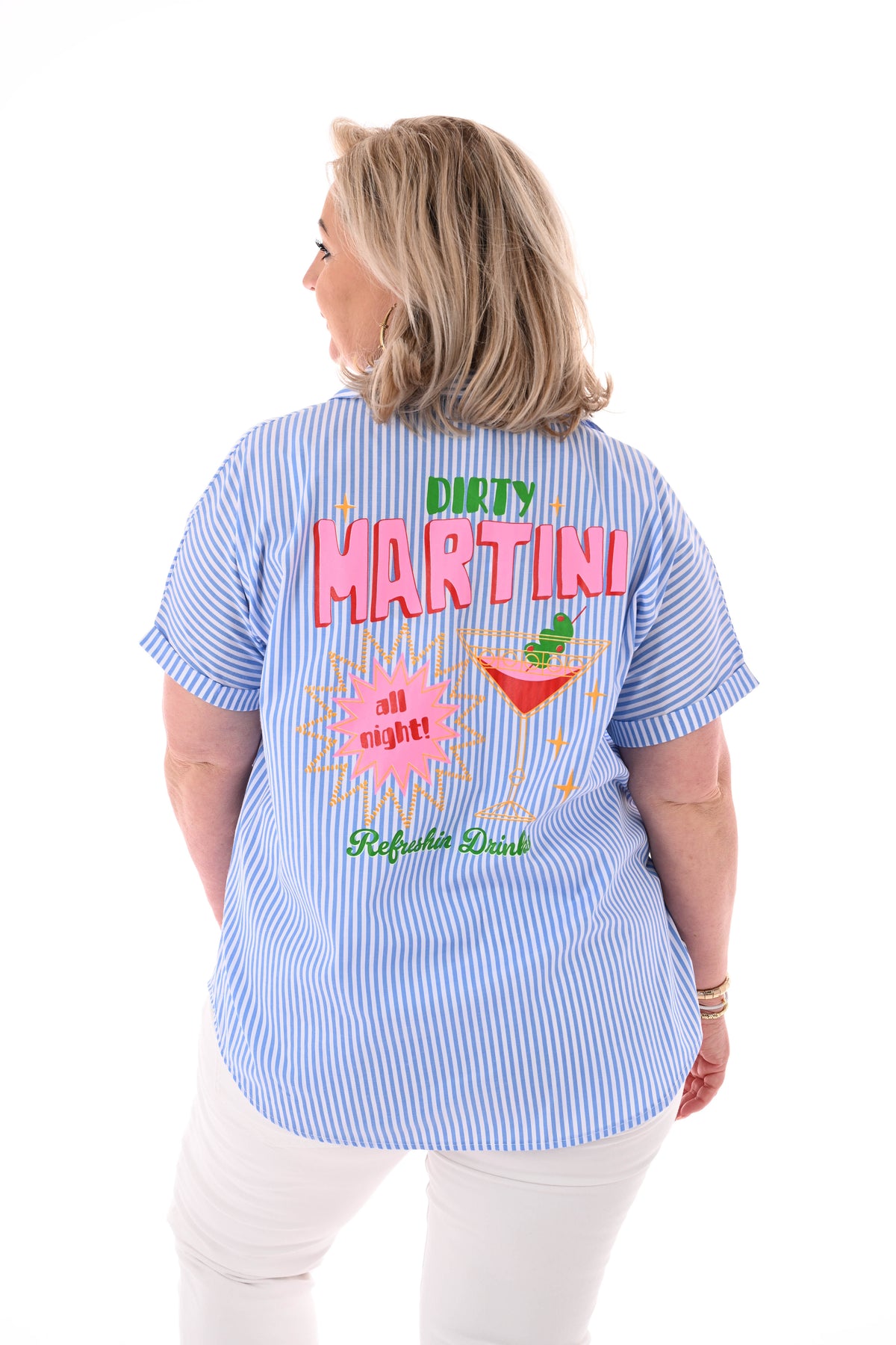 Blouse streepjes korte mouwen Martini blauw