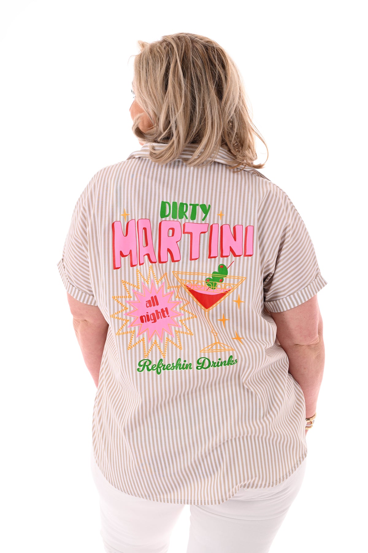 Blouse streepjes korte mouwen Martini beige