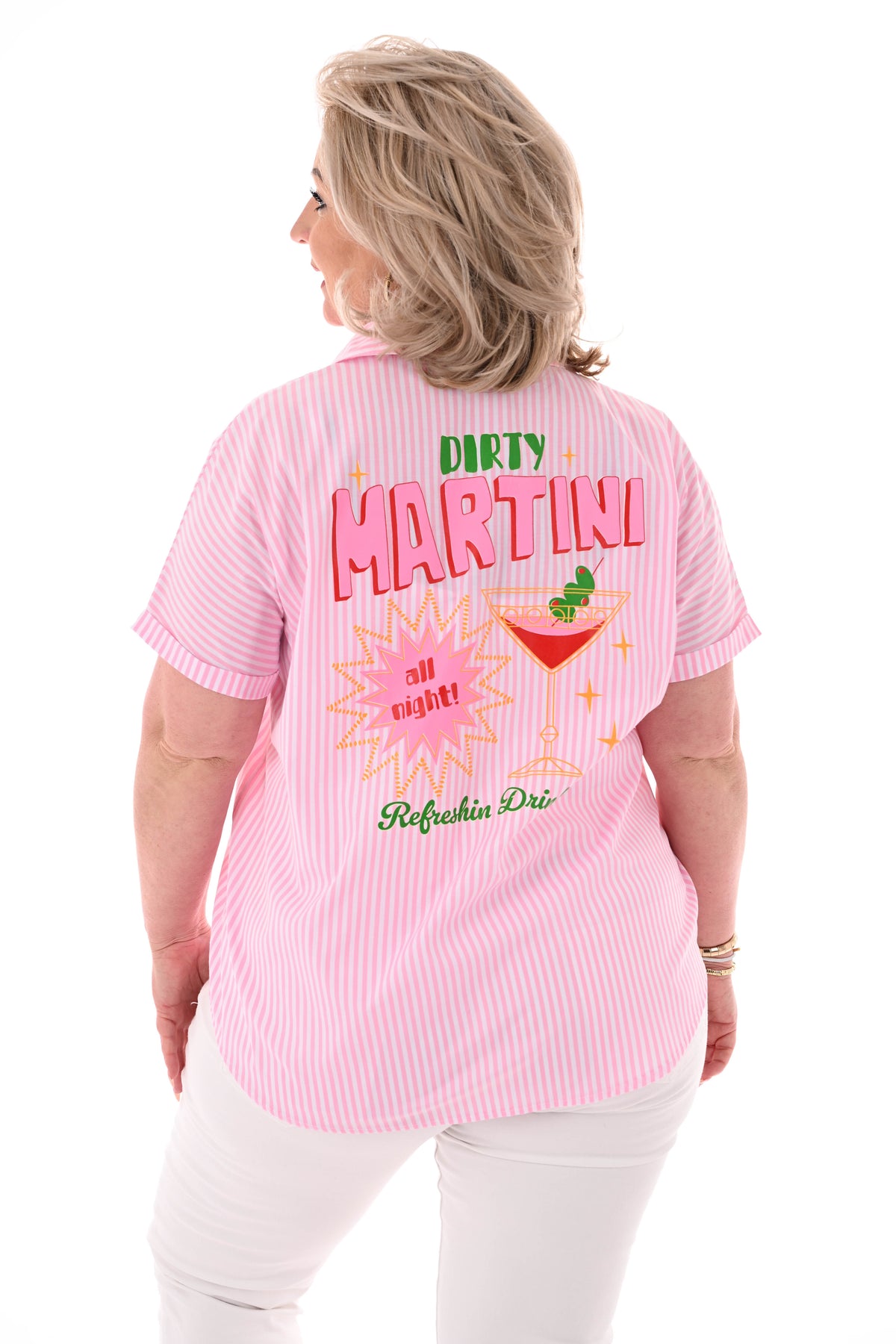 Blouse streepjes korte mouwen Martini lichtroze