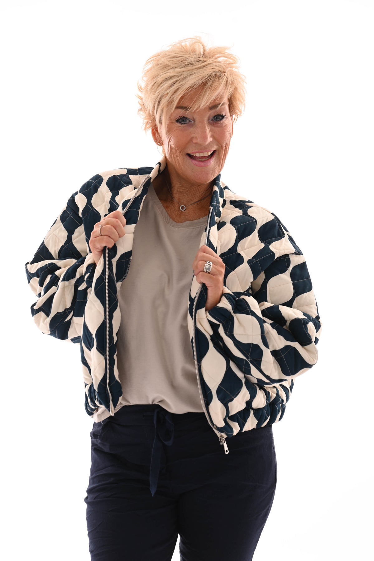 Bomber marineblauw/roomwit
