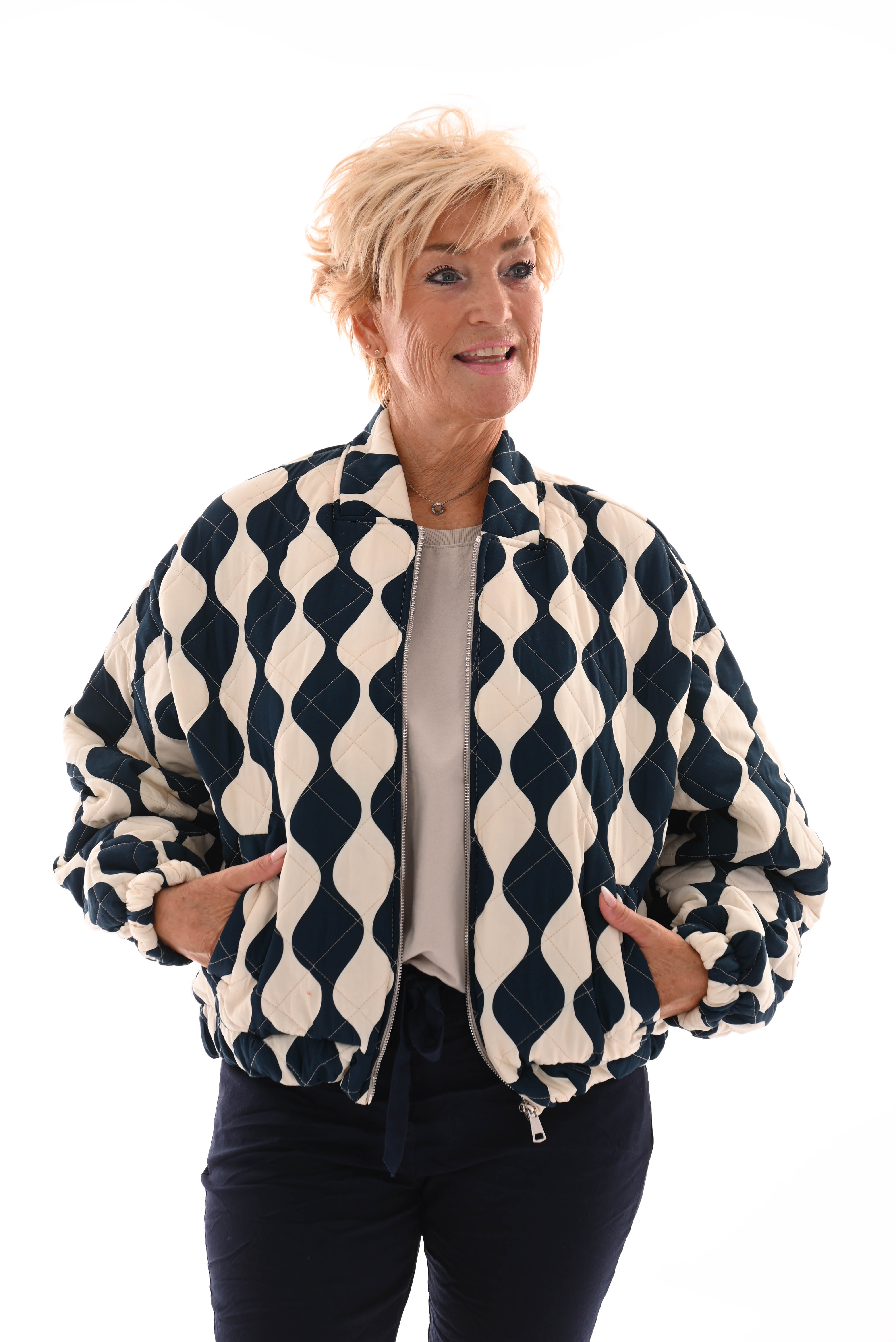 Bomber marineblauw/roomwit