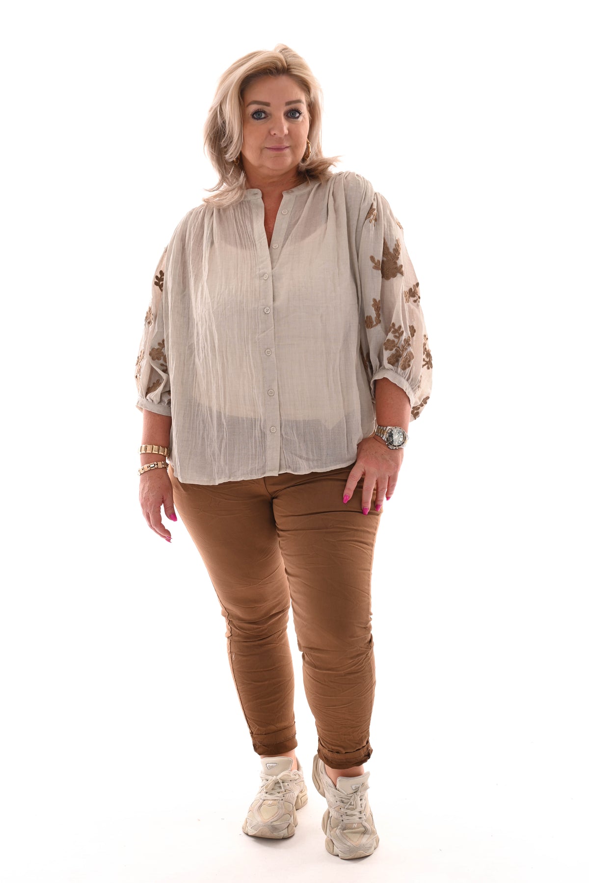 Stretchbroek uni camel