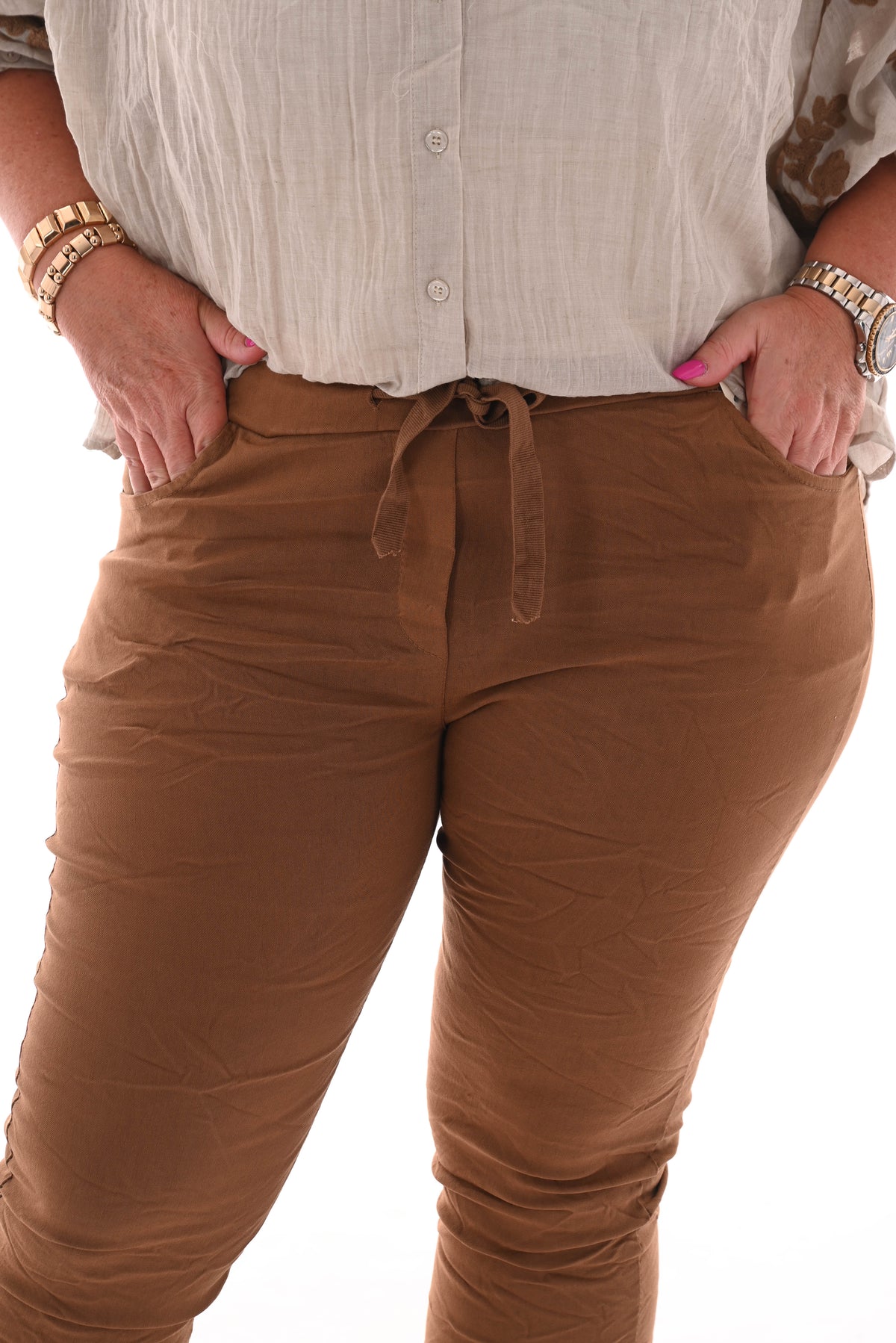Stretchbroek uni camel