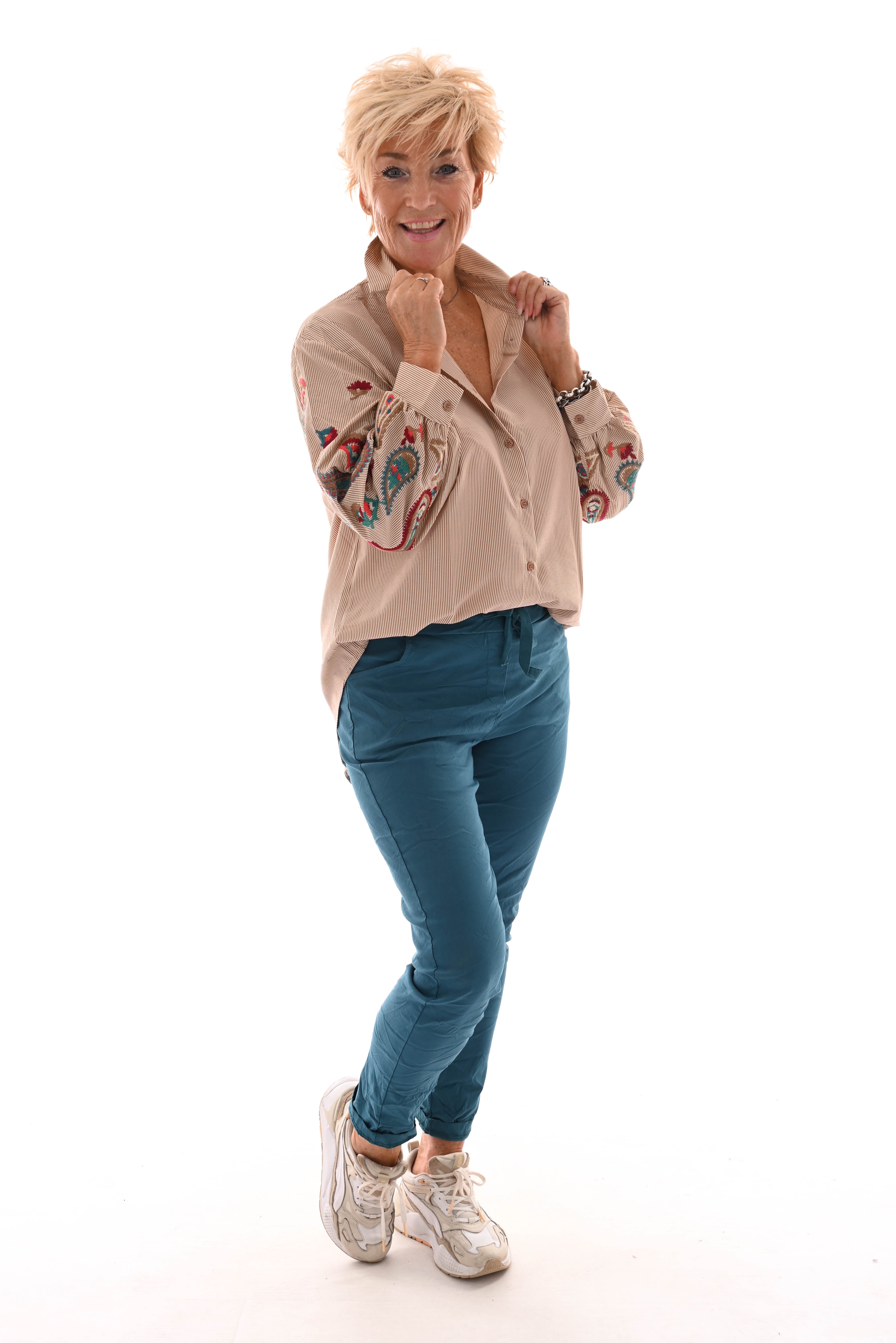 Blouse paisley mouwdetail beige
