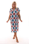 Tuniek v-hals aztec ruit wit/blauw