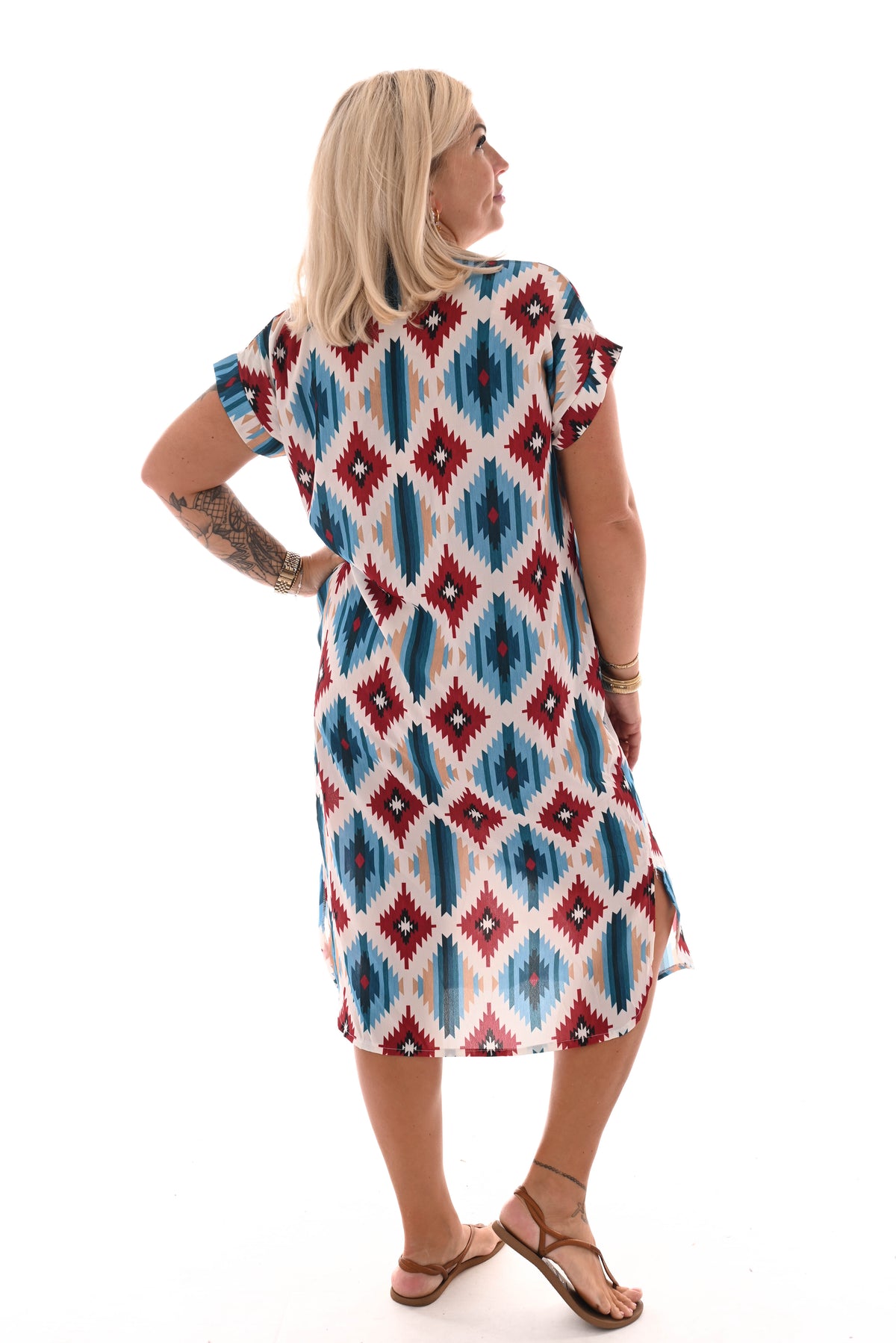 Tuniek v-hals aztec ruit wit/blauw