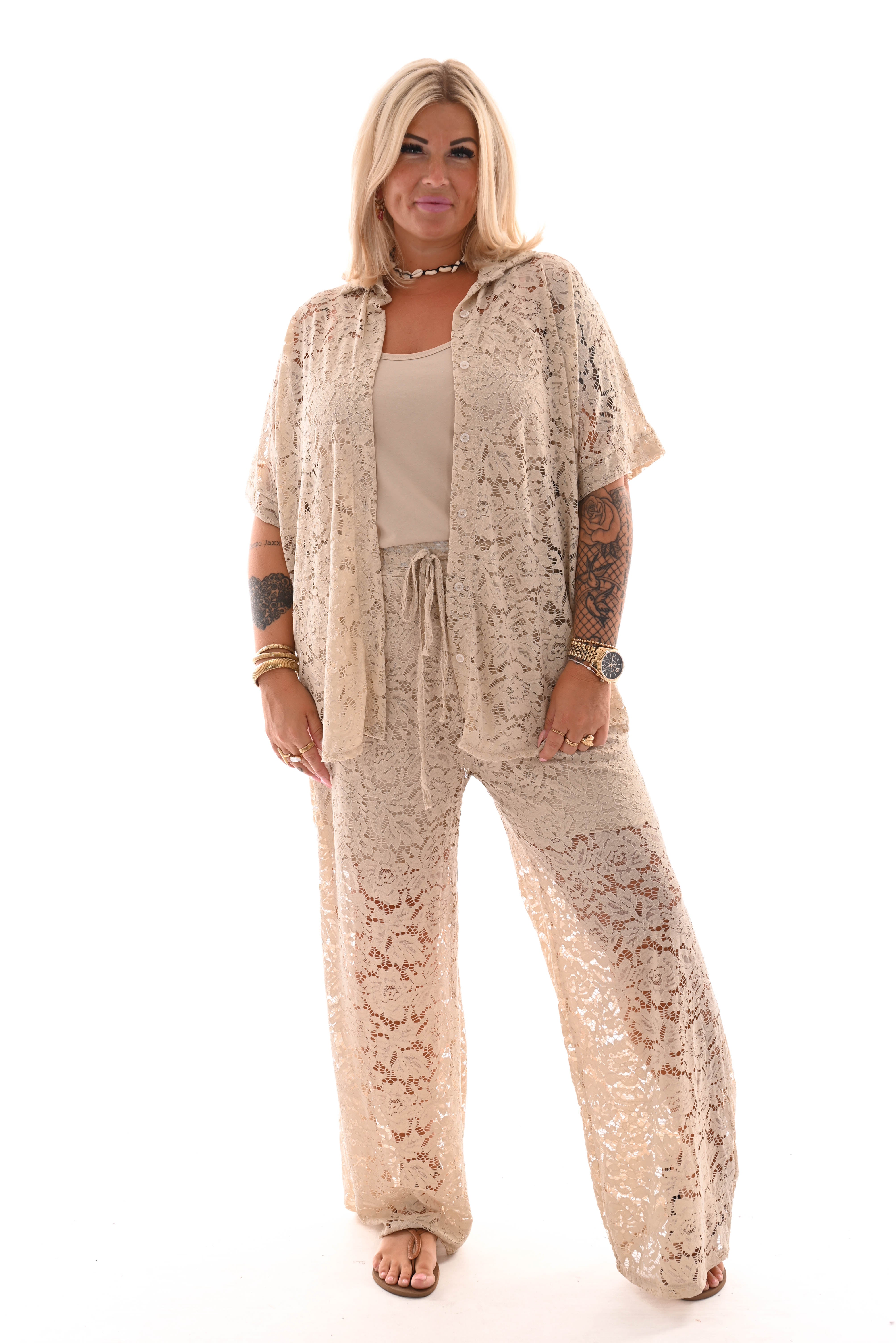 Tweedelig set kant beige uni