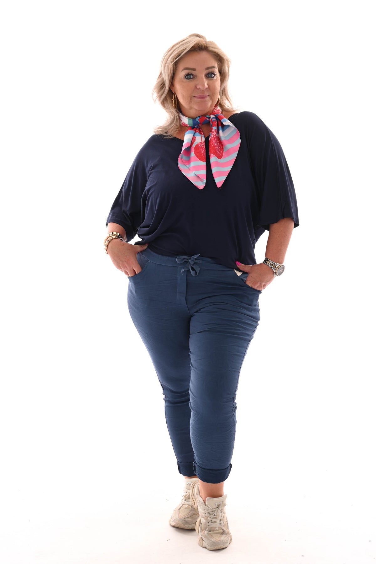 Stretchbroek uni jeansblauw