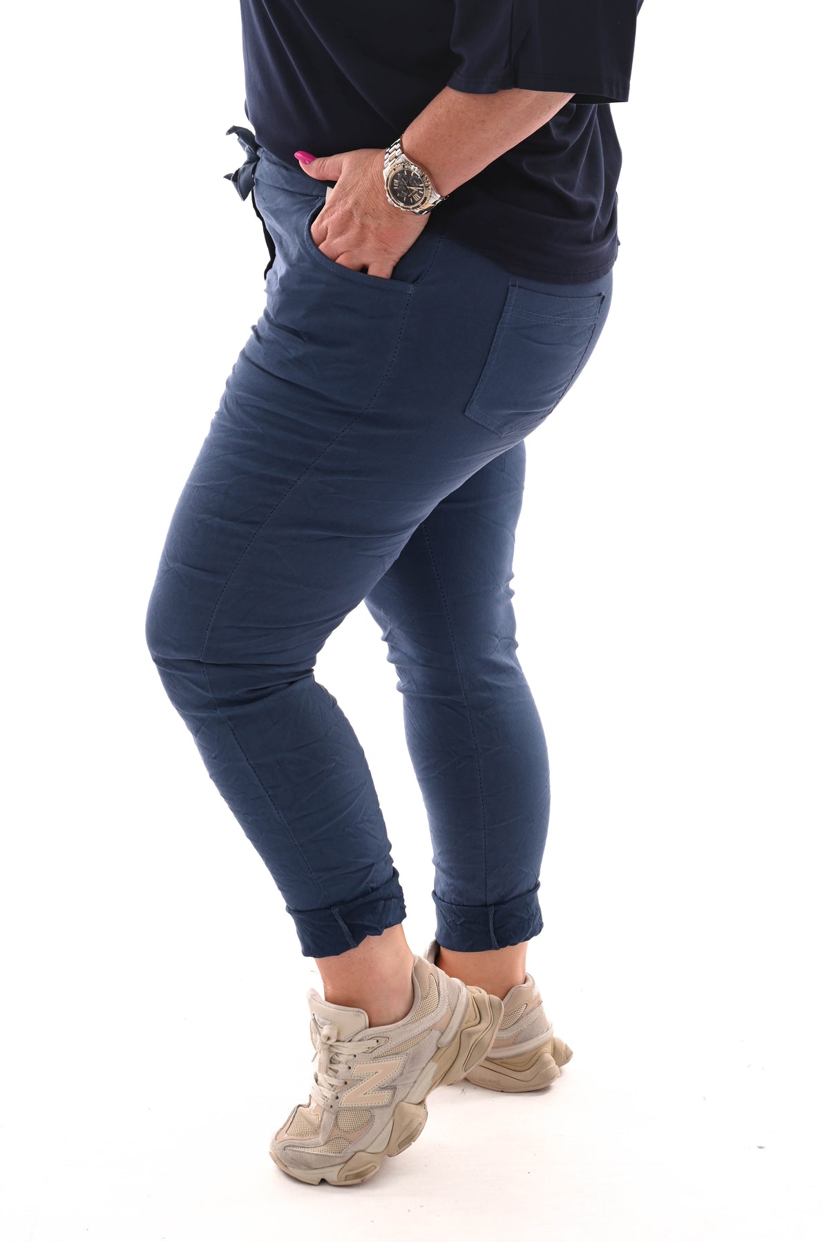 Stretchbroek uni jeansblauw