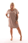 Korte sweaterdress gestreept v-hals beige/bruin