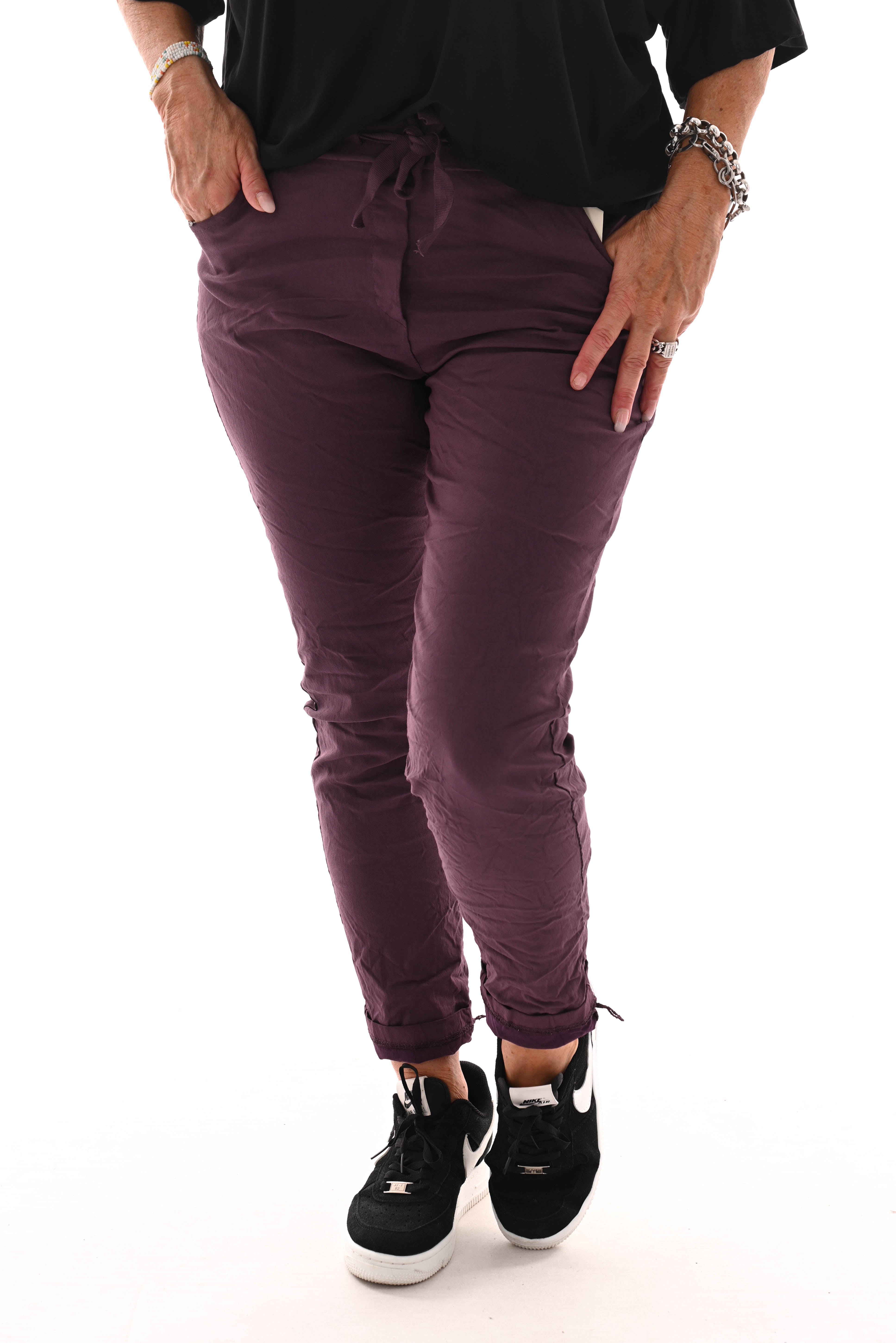 Stretchbroek uni aubergine