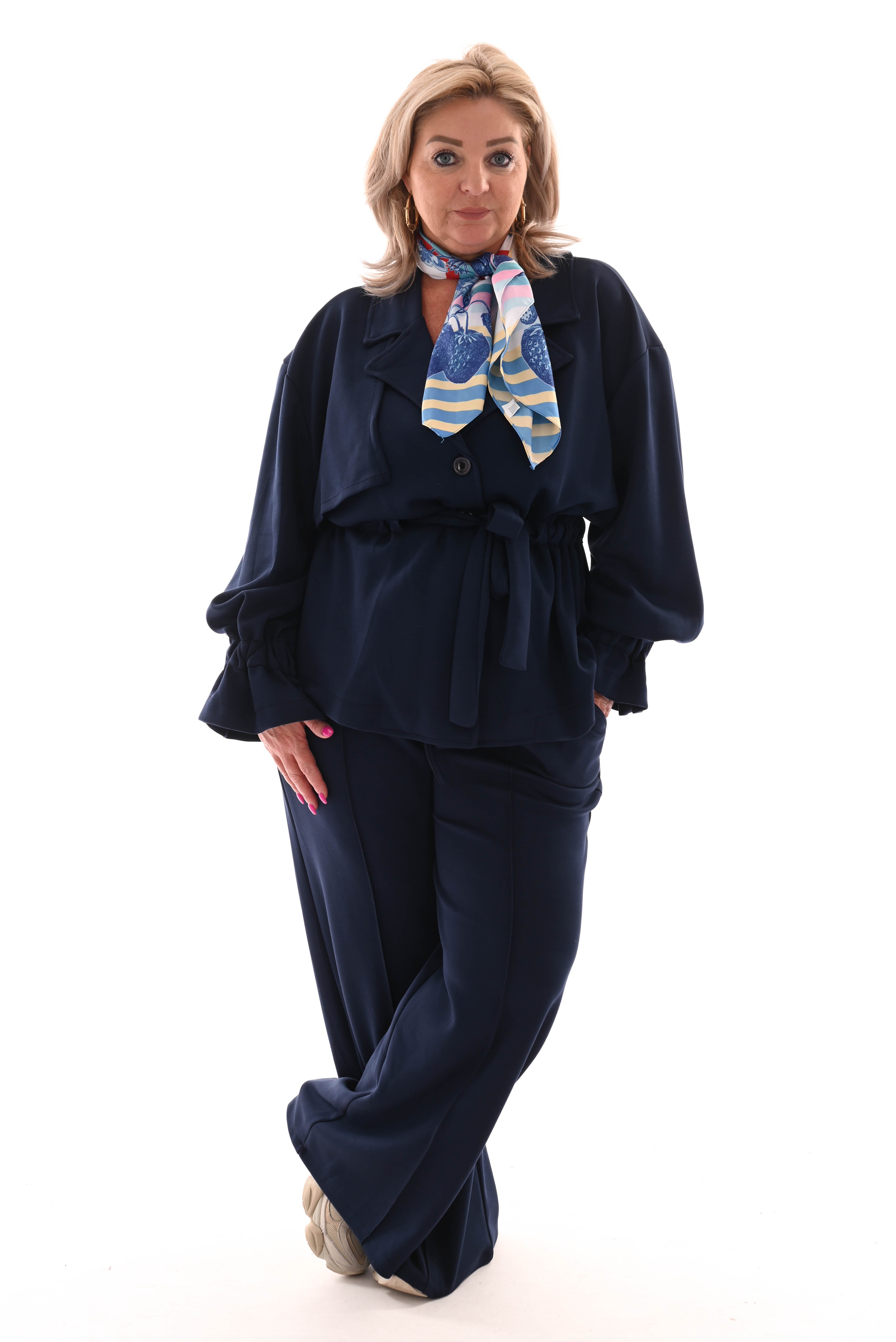 Jog set top met kraag en aantrekkoord uni marineblauw