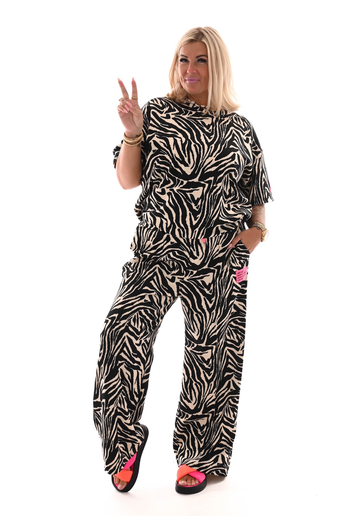 Tweedelig pak dierenprint applicatie zebra zwart/wit