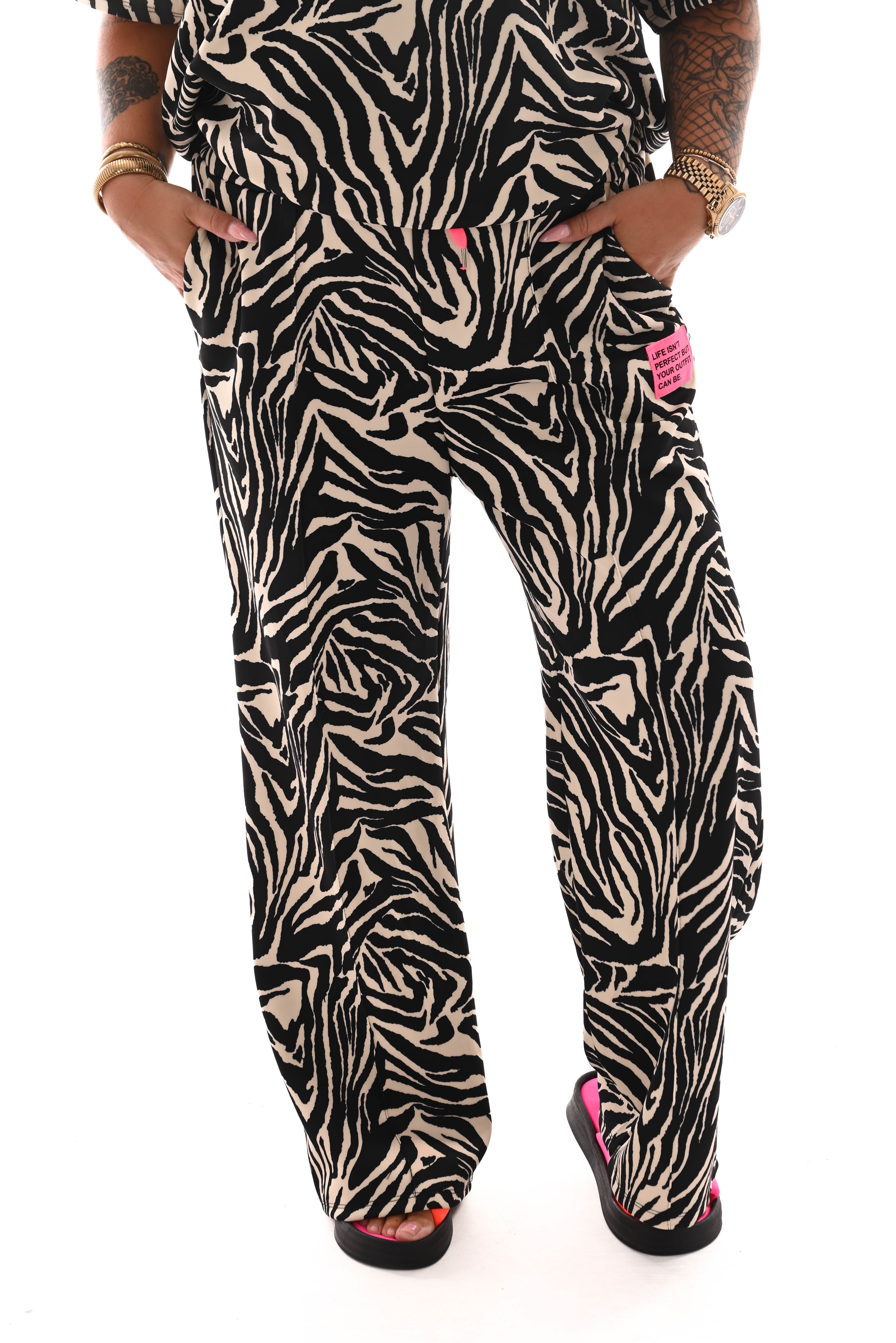 Tweedelig pak dierenprint applicatie zebra zwart/wit