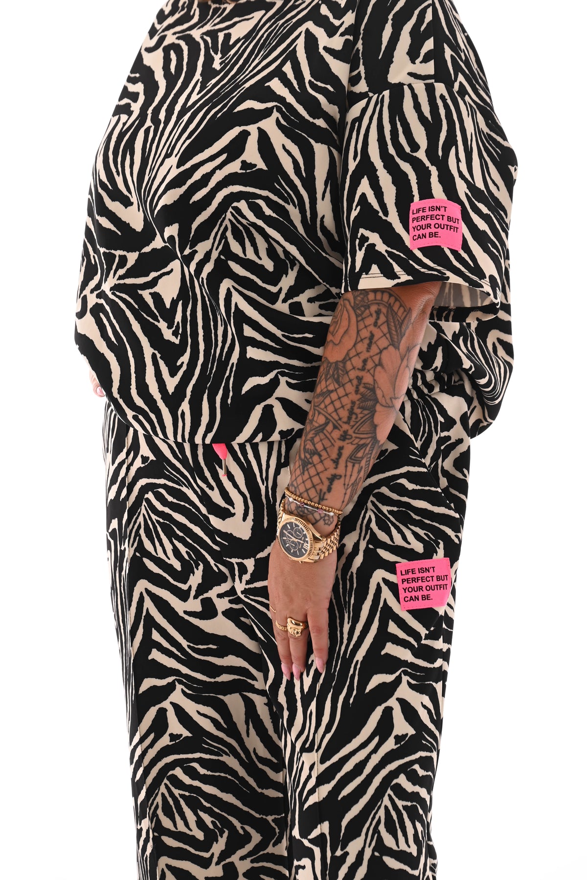Tweedelig pak dierenprint applicatie zebra zwart/wit