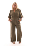 Jumpsuit overslag uni legergroen