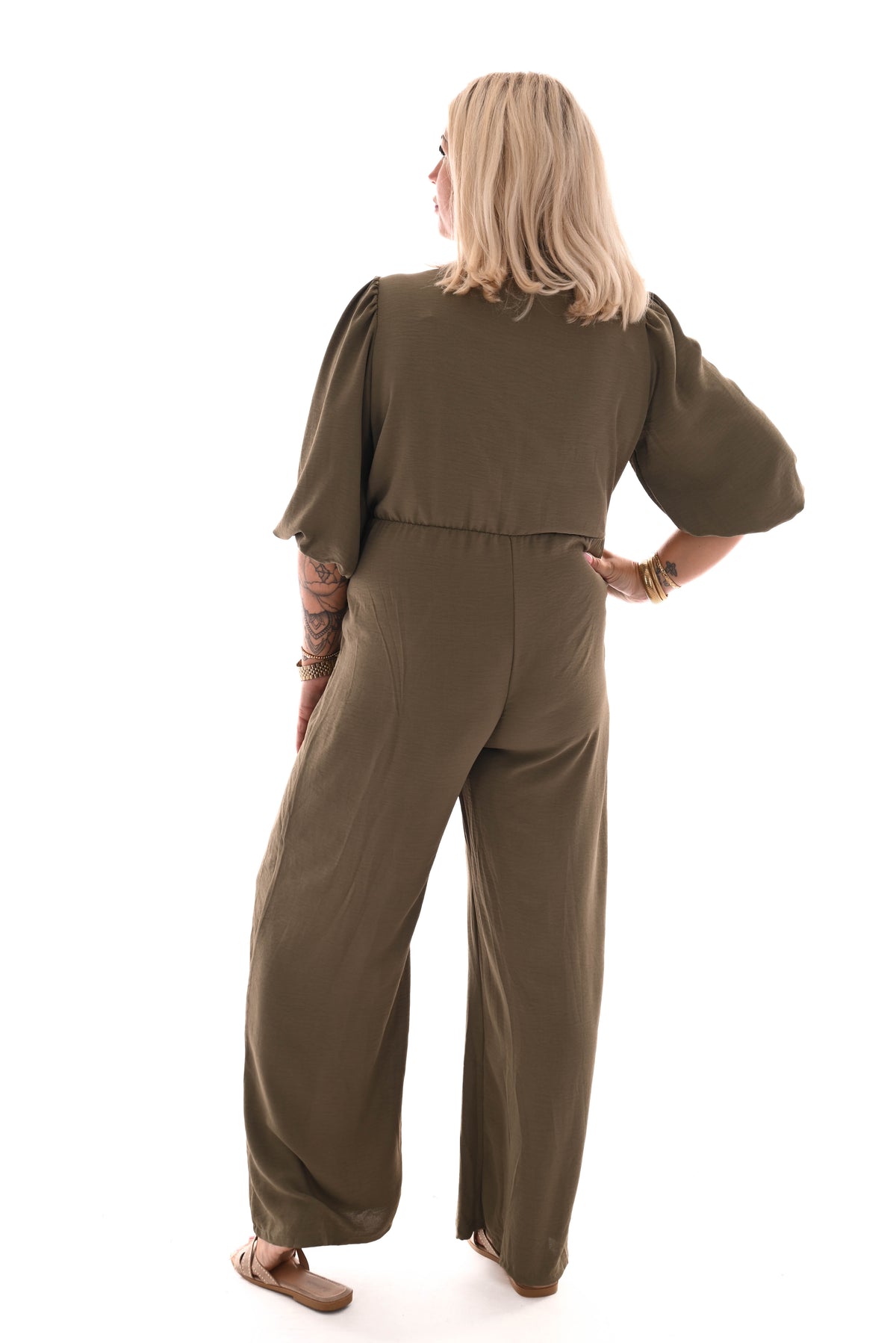 Jumpsuit overslag uni legergroen