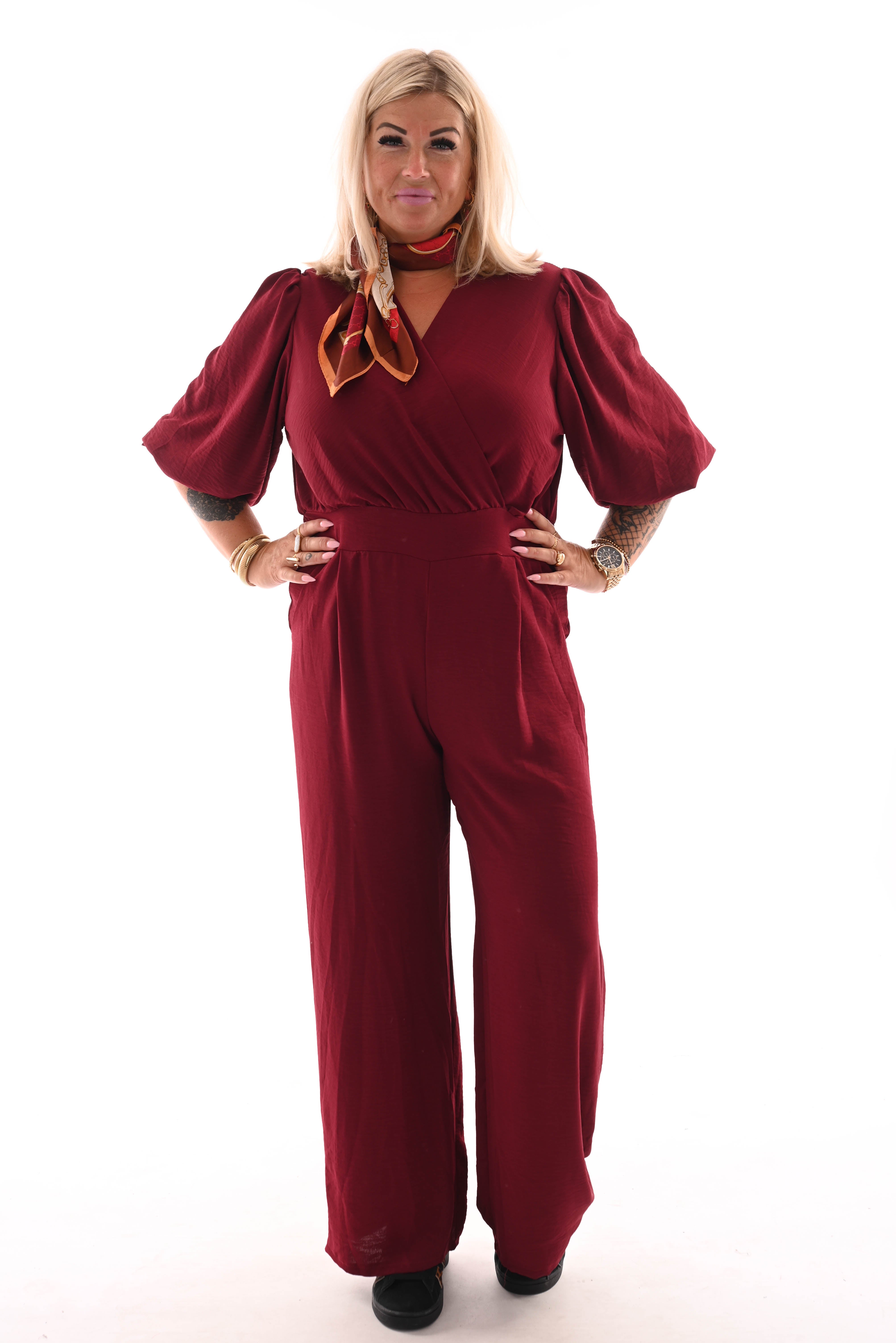 Jumpsuit overslag uni bordeaux