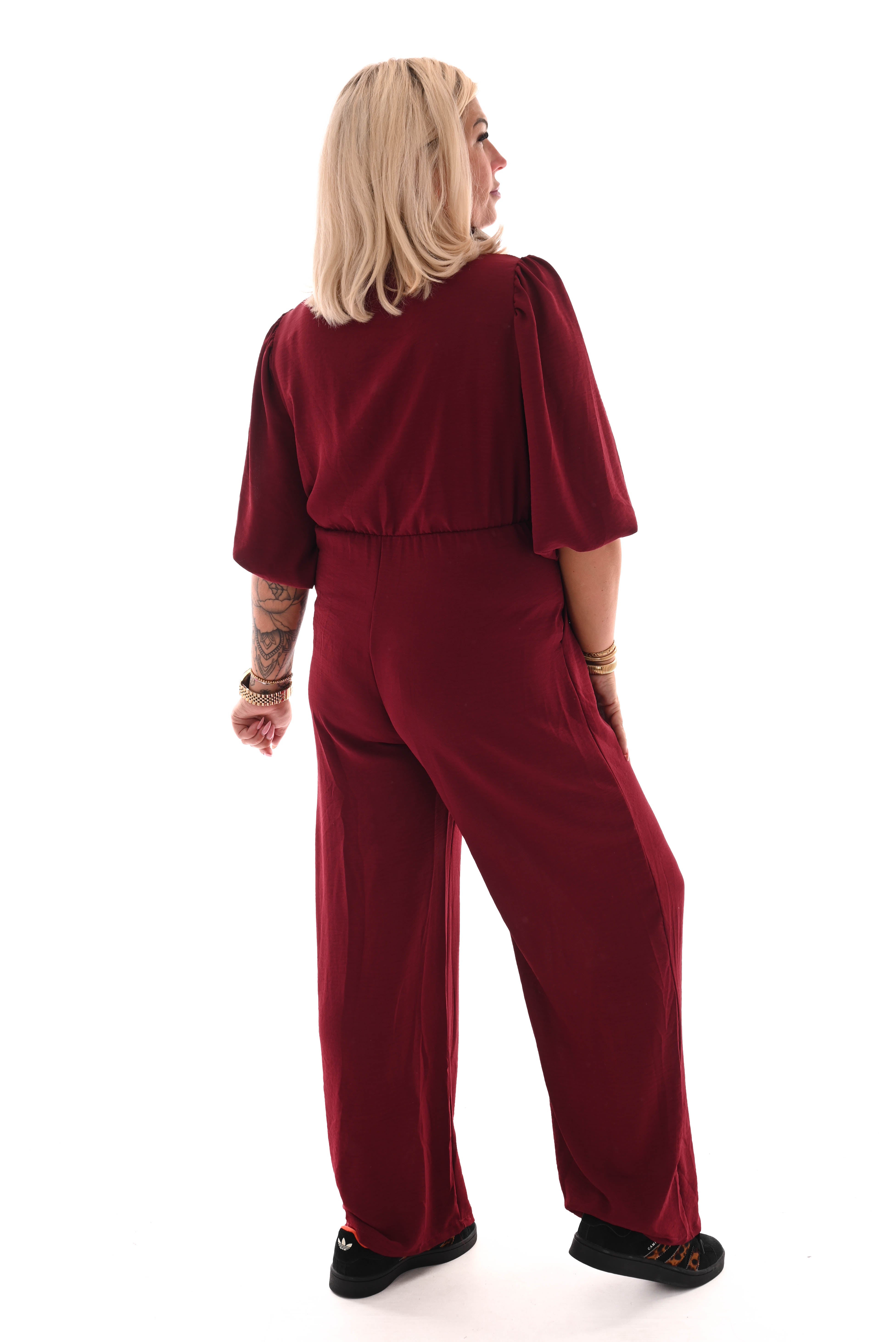Jumpsuit overslag uni bordeaux