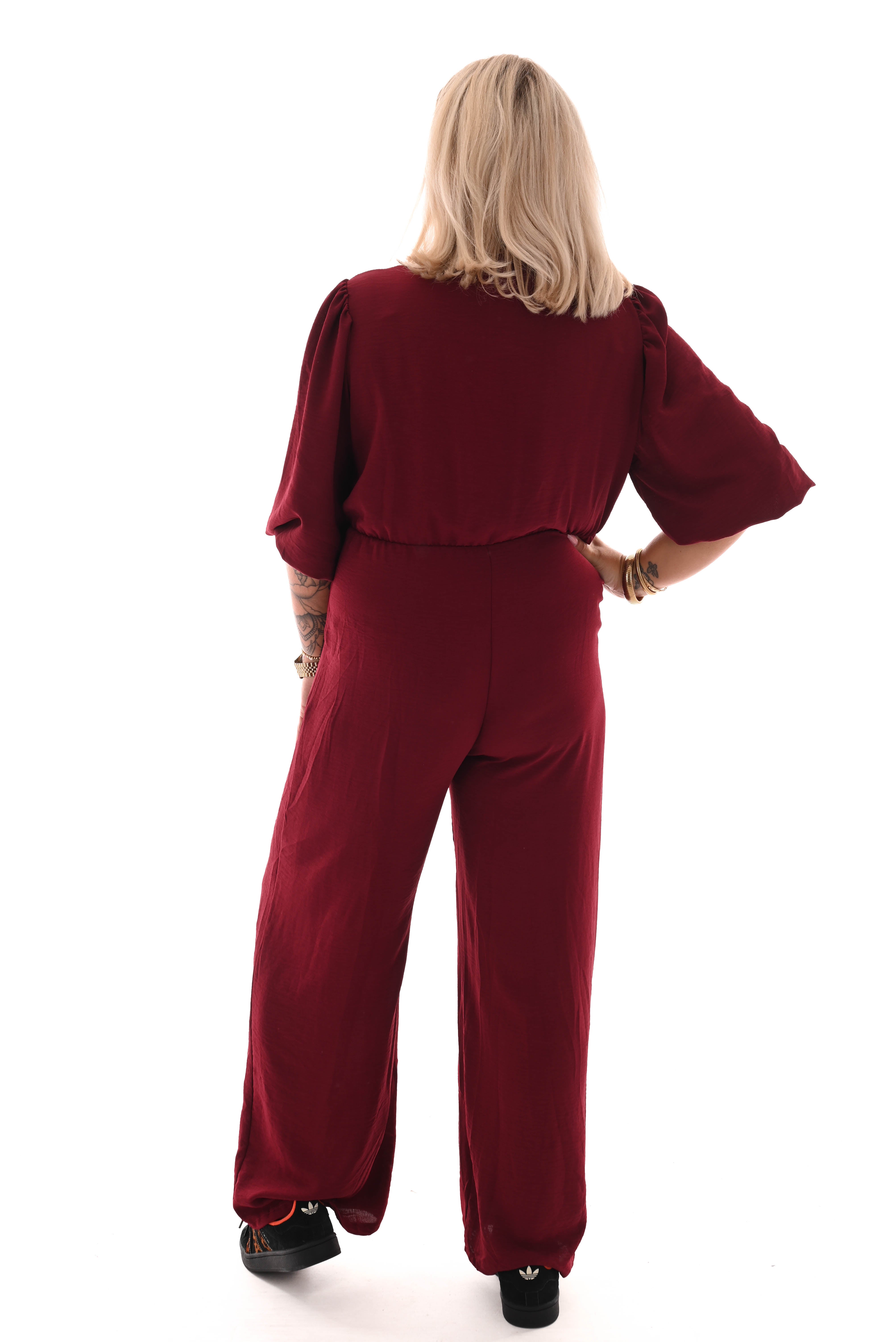Jumpsuit overslag uni bordeaux