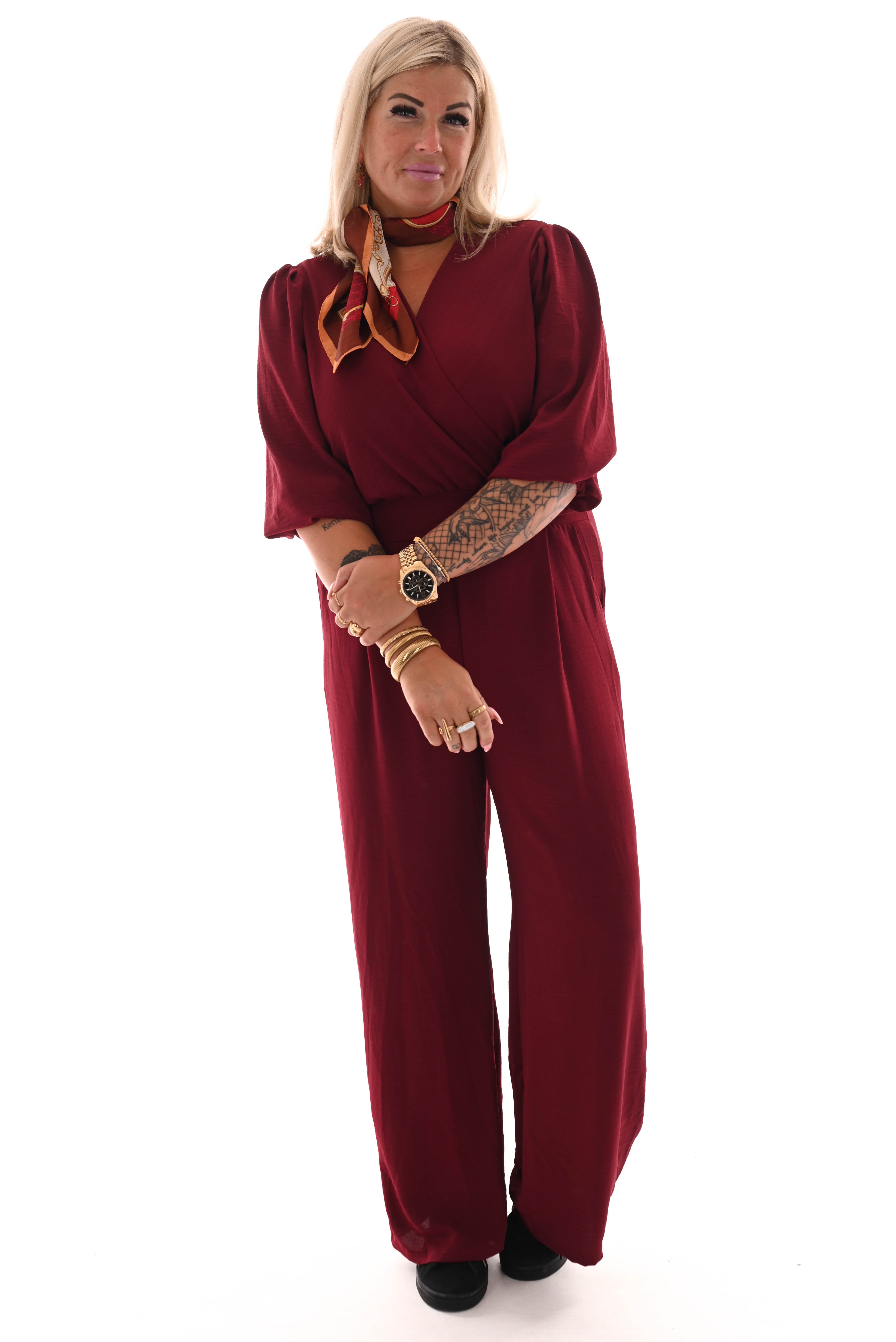 Jumpsuit overslag uni bordeaux