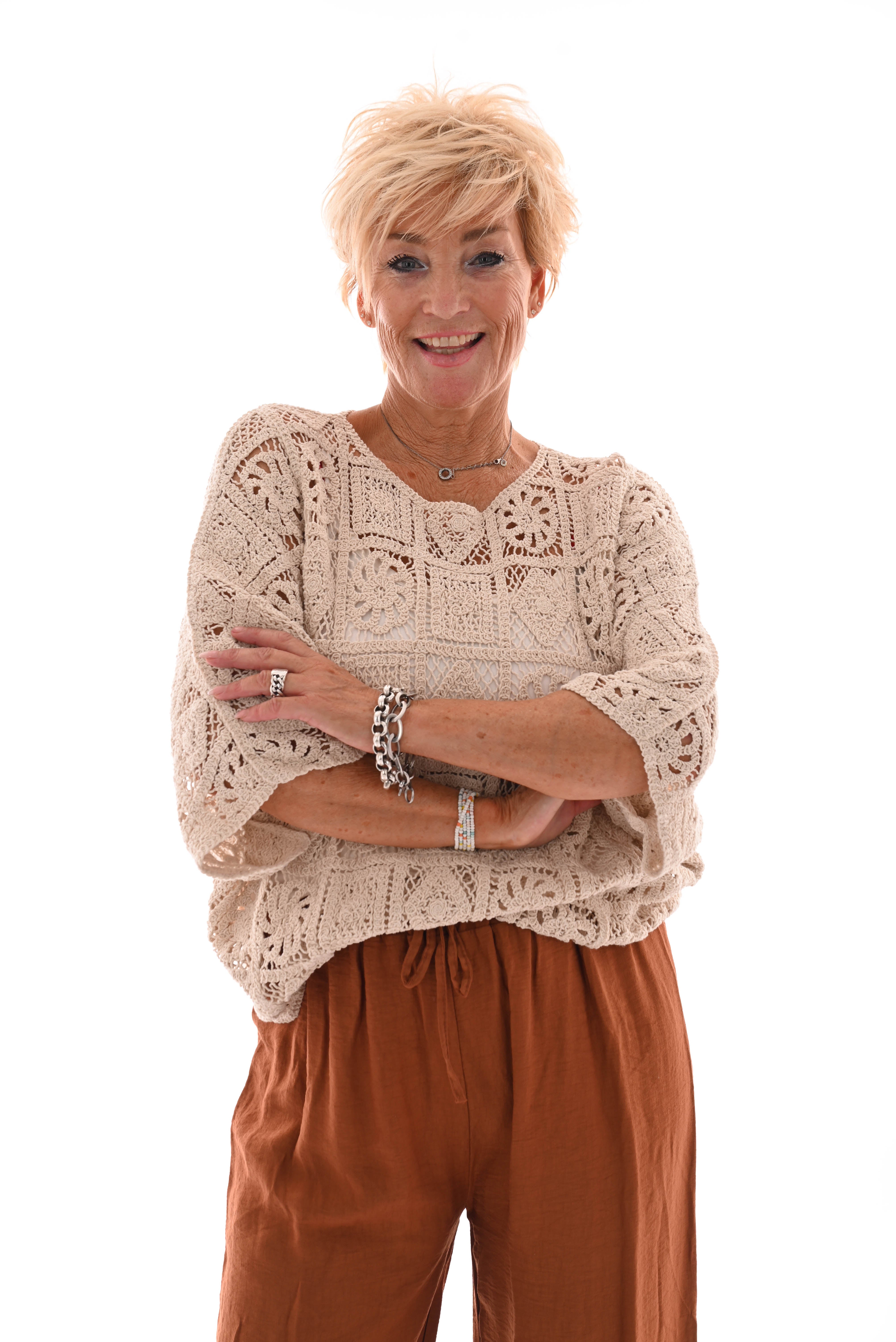 Gehaakte vleermuis top beige