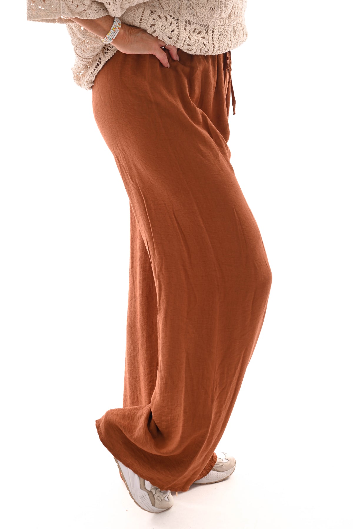 Wijde broek viscose roest bruin