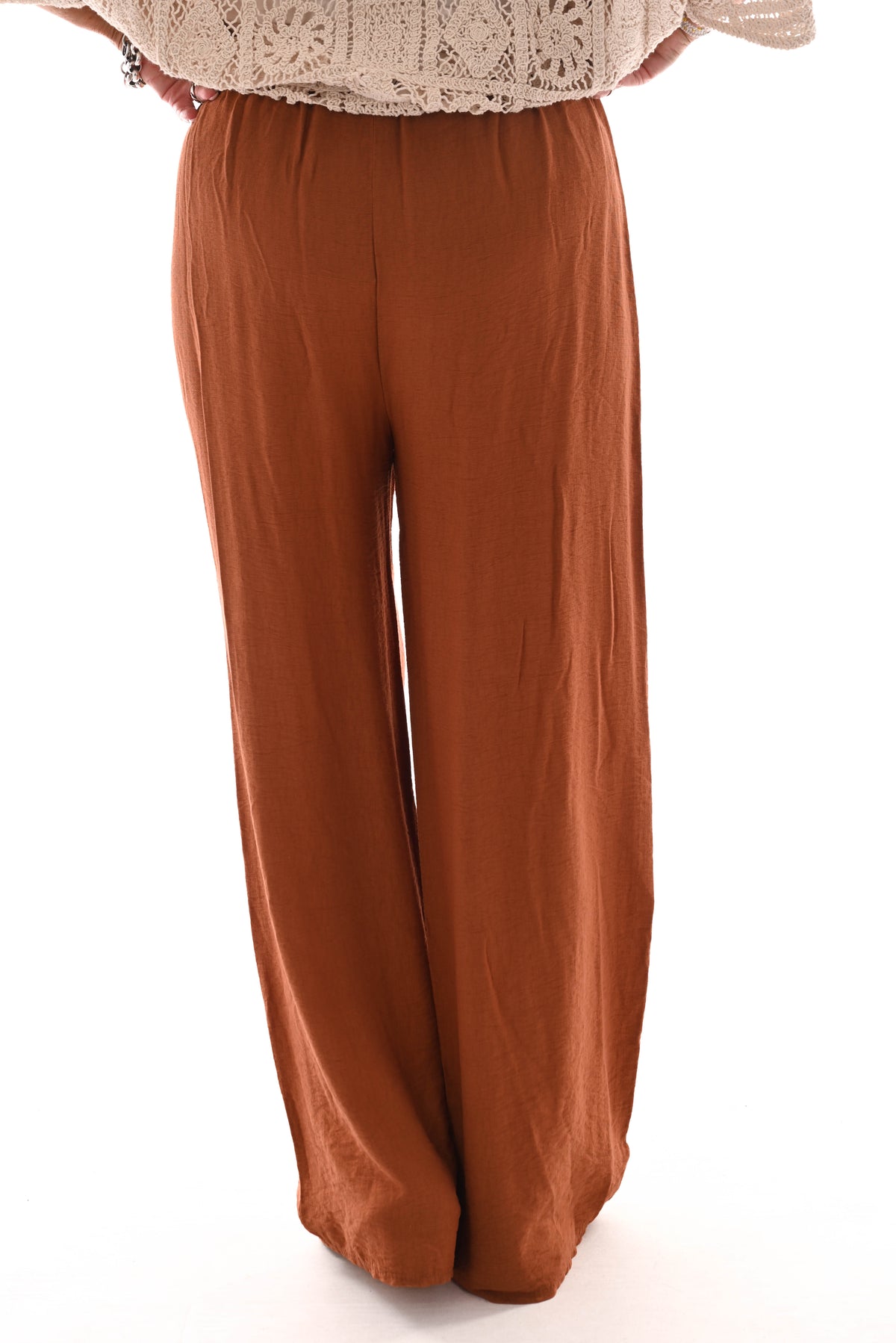 Wijde broek viscose roest bruin