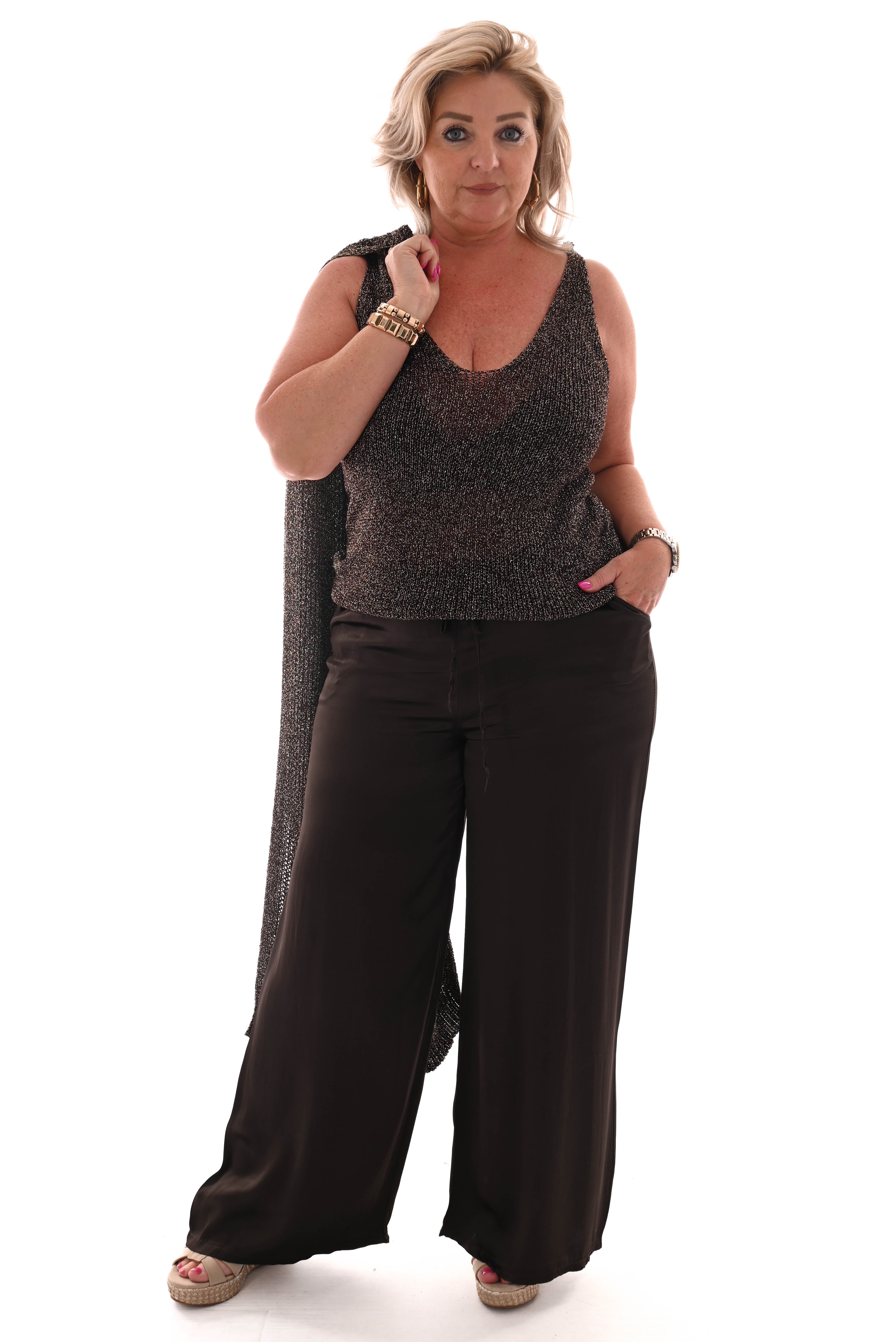 Top v-hals lurex donkerbruin