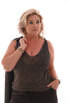 Top v-hals lurex donkerbruin