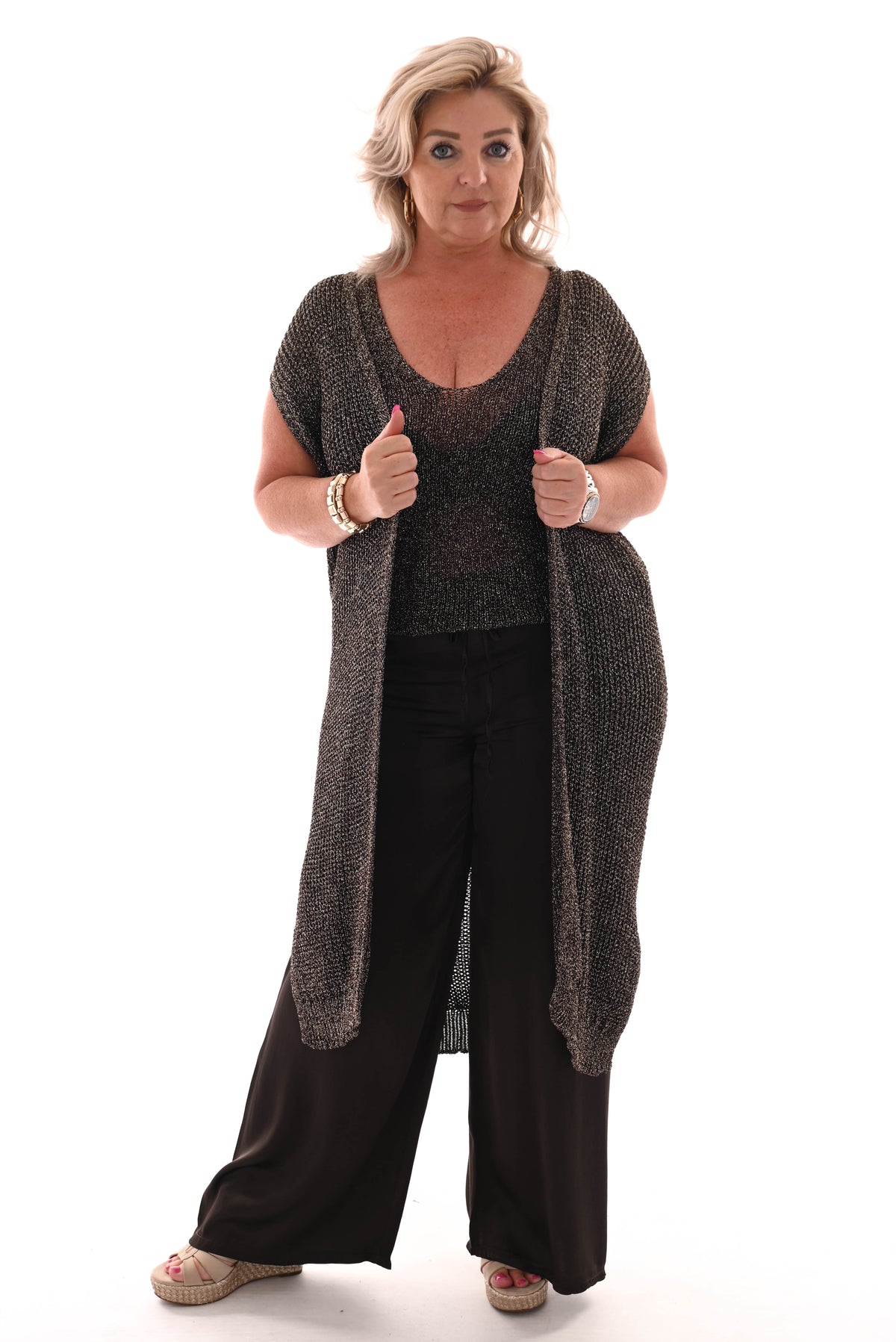 Top v-hals lurex donkerbruin