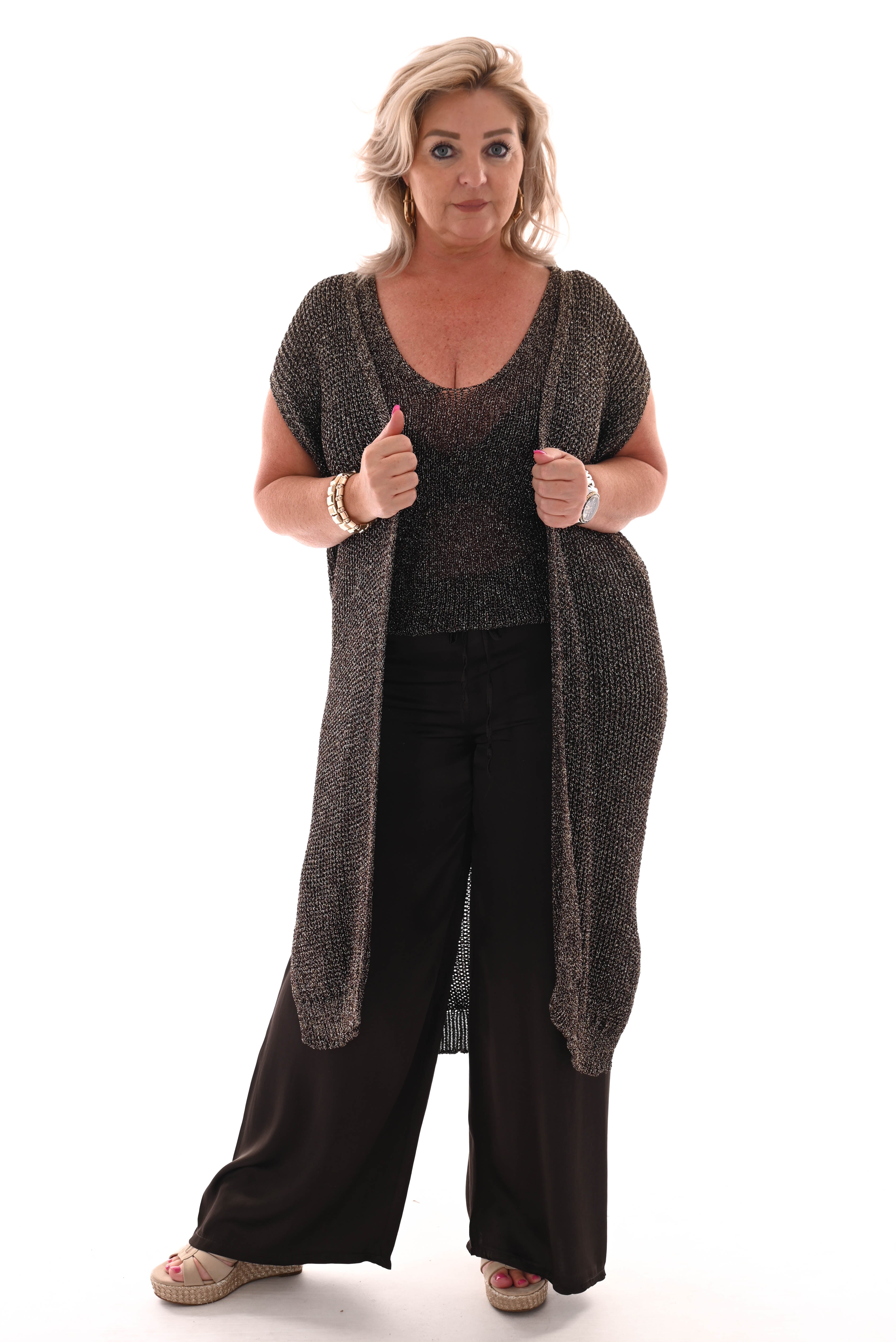 Top v-hals lurex donkerbruin