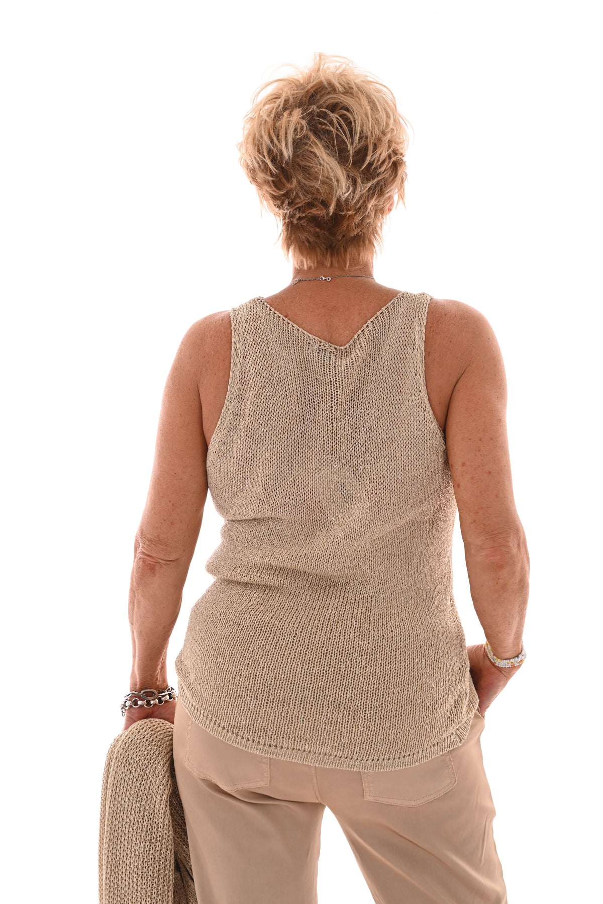 Top v-hals lurex lichtgoud