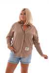 Blouse gestreept applicatie lichtbruin