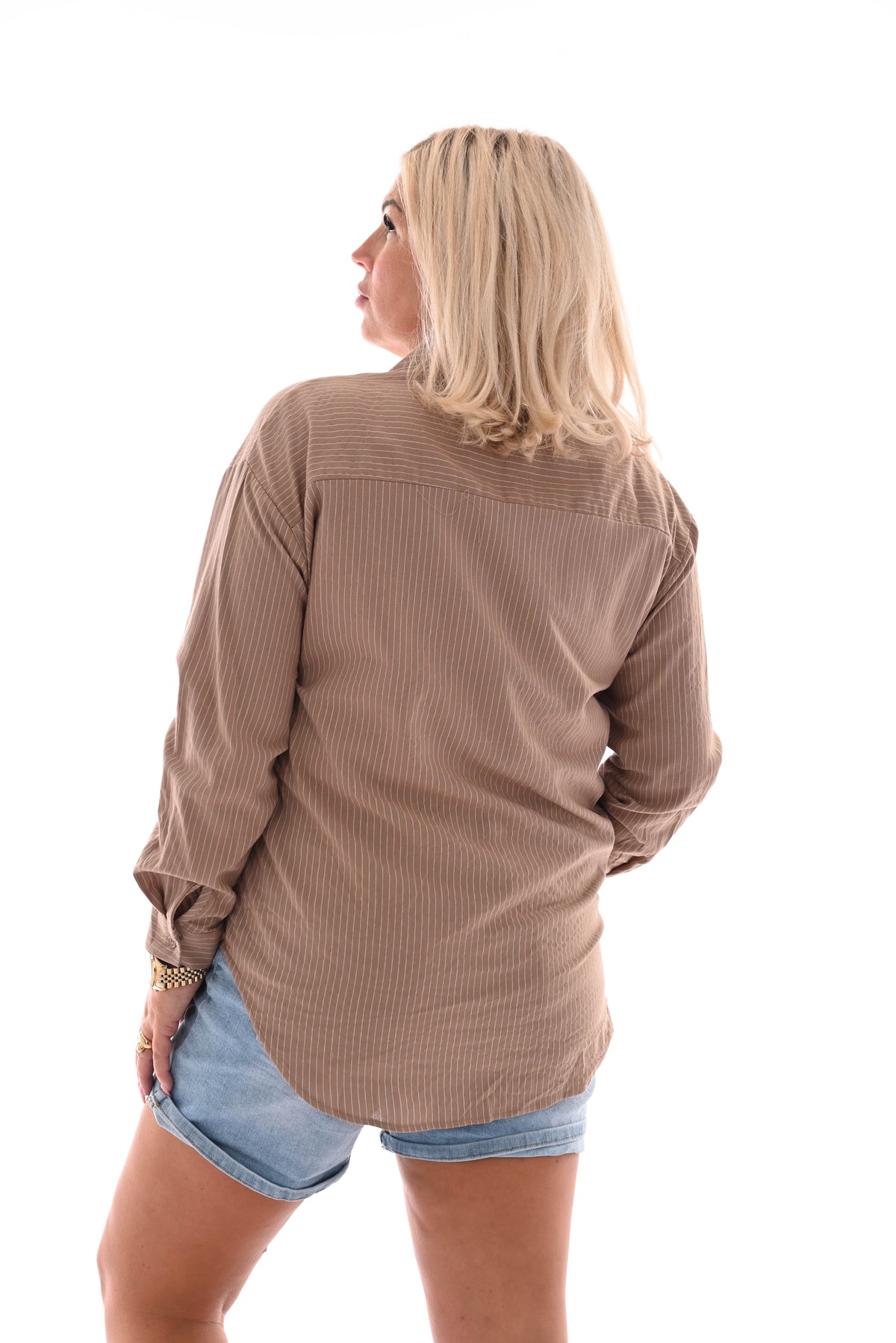 Blouse gestreept applicatie lichtbruin