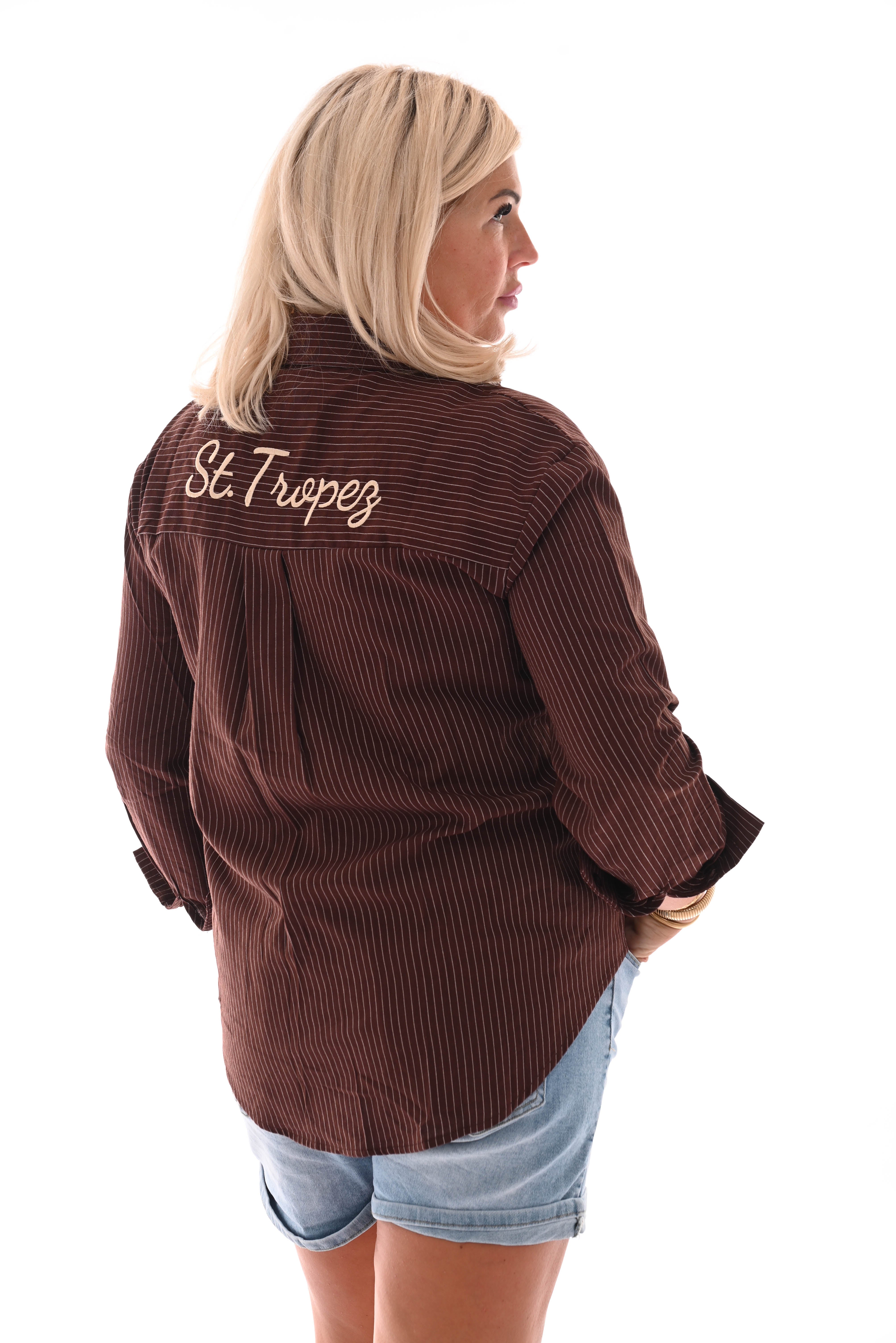 Blouse gestreept st tropez donkerbruin