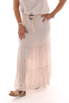 Lange wafel rok met stroken beige