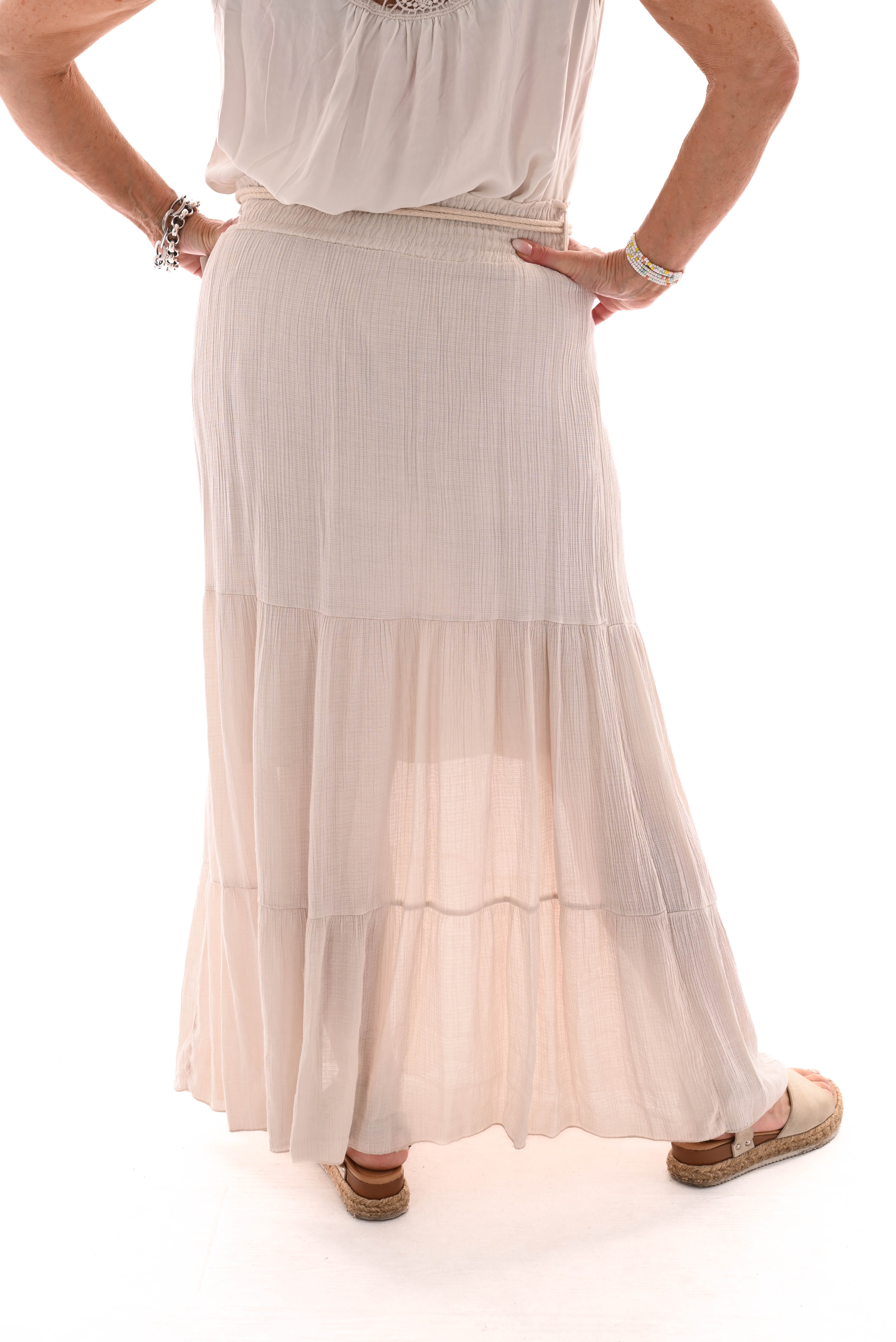 Lange wafel rok met stroken beige